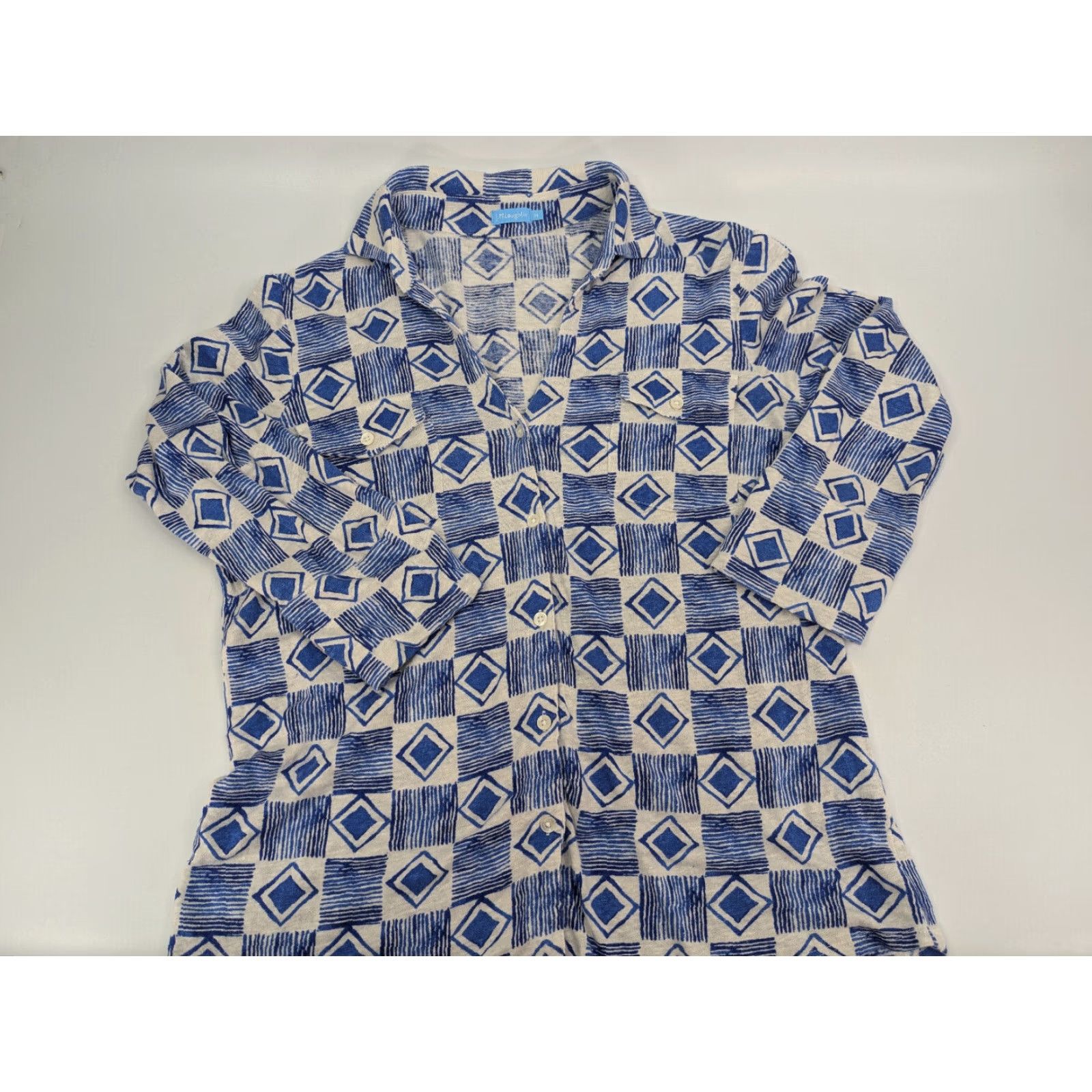 J.McLaughlin J McLaughlin Linen Shirt Top Printed Preppy Long Sleeve Button Up Blouse Medium Size M / US 6-8 / IT 42-44 - 5 Thumbnail