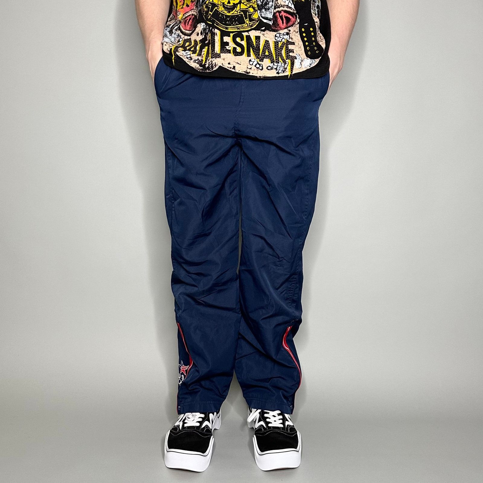 Nike × Vintage Vintage 90s Nike Track Pants Womens L Navy Blue Polyester Size 34" / US 12 / IT 48 - 2 Thumbnail