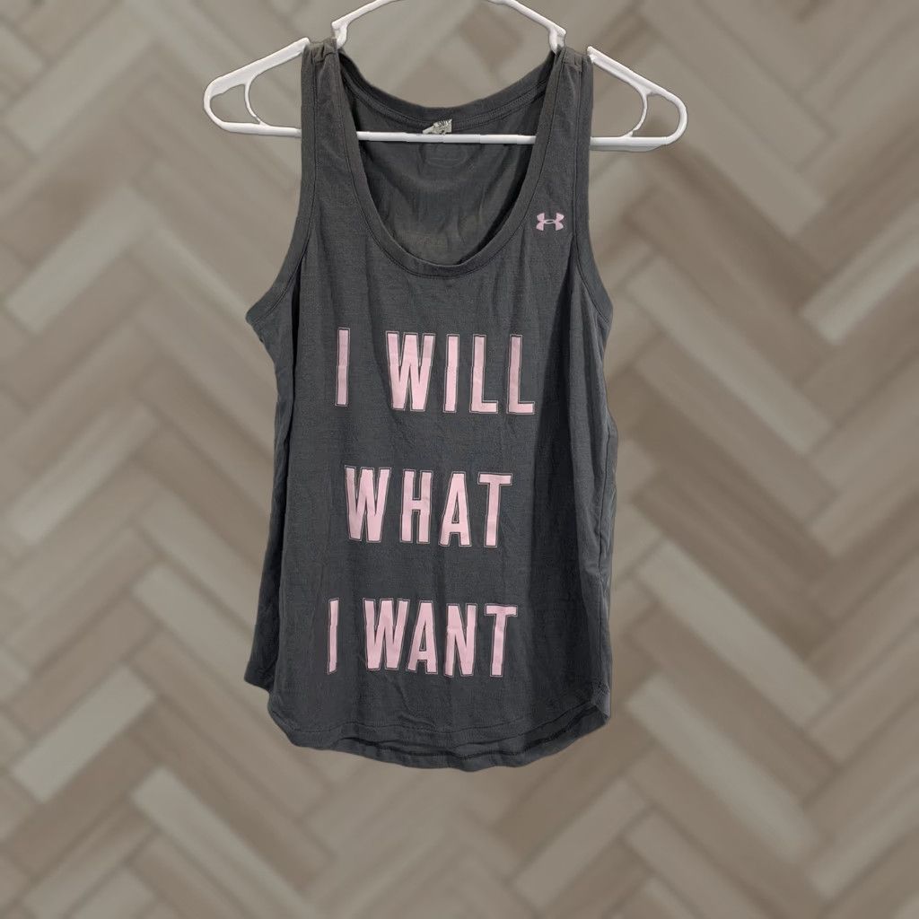 Under Armour Womens Under Armour HeatGear Tank Top S I Will What I Want Gray Sleeveless Pullover Activewear Moisture Wicking Cross Training Running Size S / US 4 / IT 40 - 1 Thumbnail