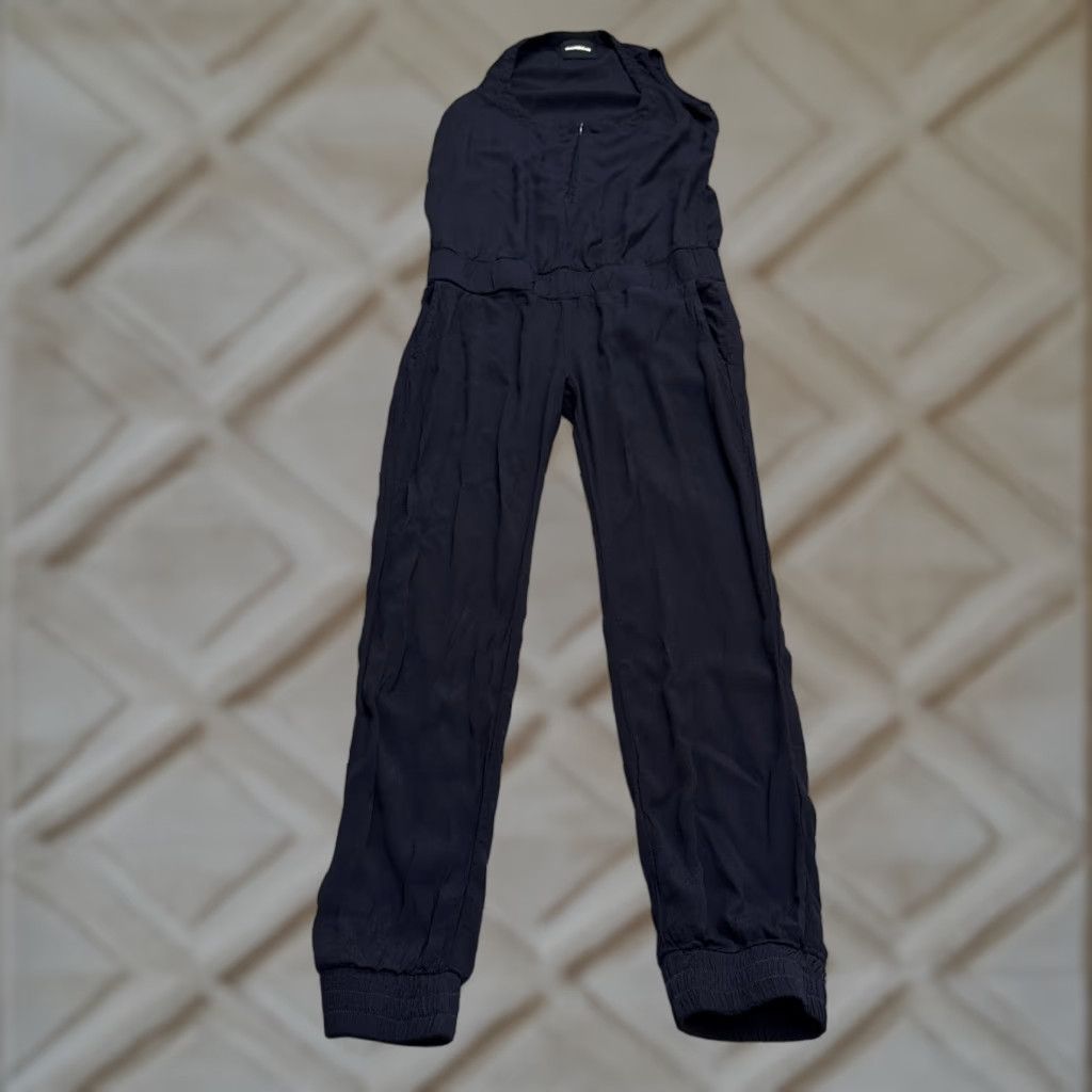 MONROW Monrow Jumpsuit Womens XS Navy Blue Sleeveless Zip Up Strap Zipper Tapered Inseam 27in Casual Stretch Rayon Pattern: Solid Size 26" / US 2 / IT 38 - 1 Thumbnail