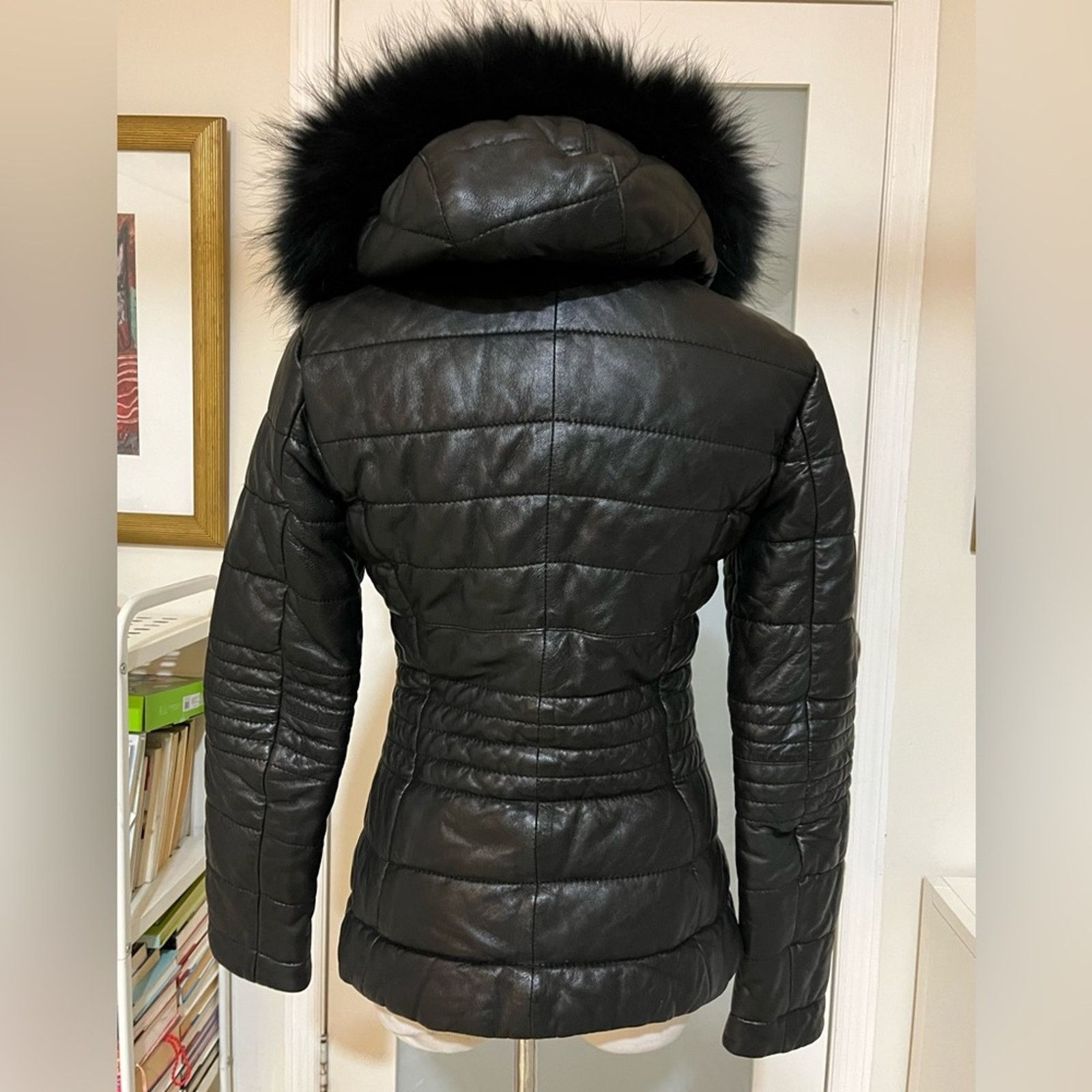 OAK OAKWOOD-Black Jelly Leather Jacket-Sz M -lambskin/racoon fur Size M / US 6-8 / IT 42-44 - 4 Thumbnail