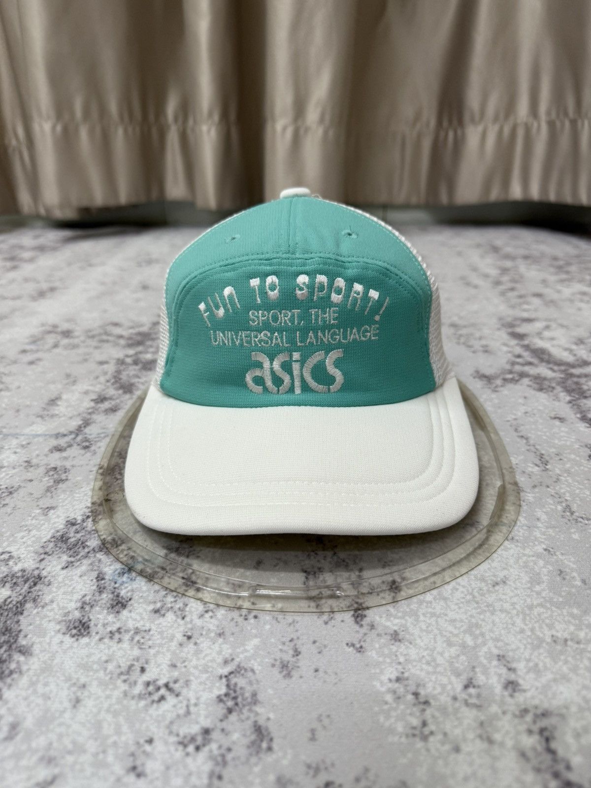 Vintage 90s Asics Fun To Sport Universal Languege TruckerCap