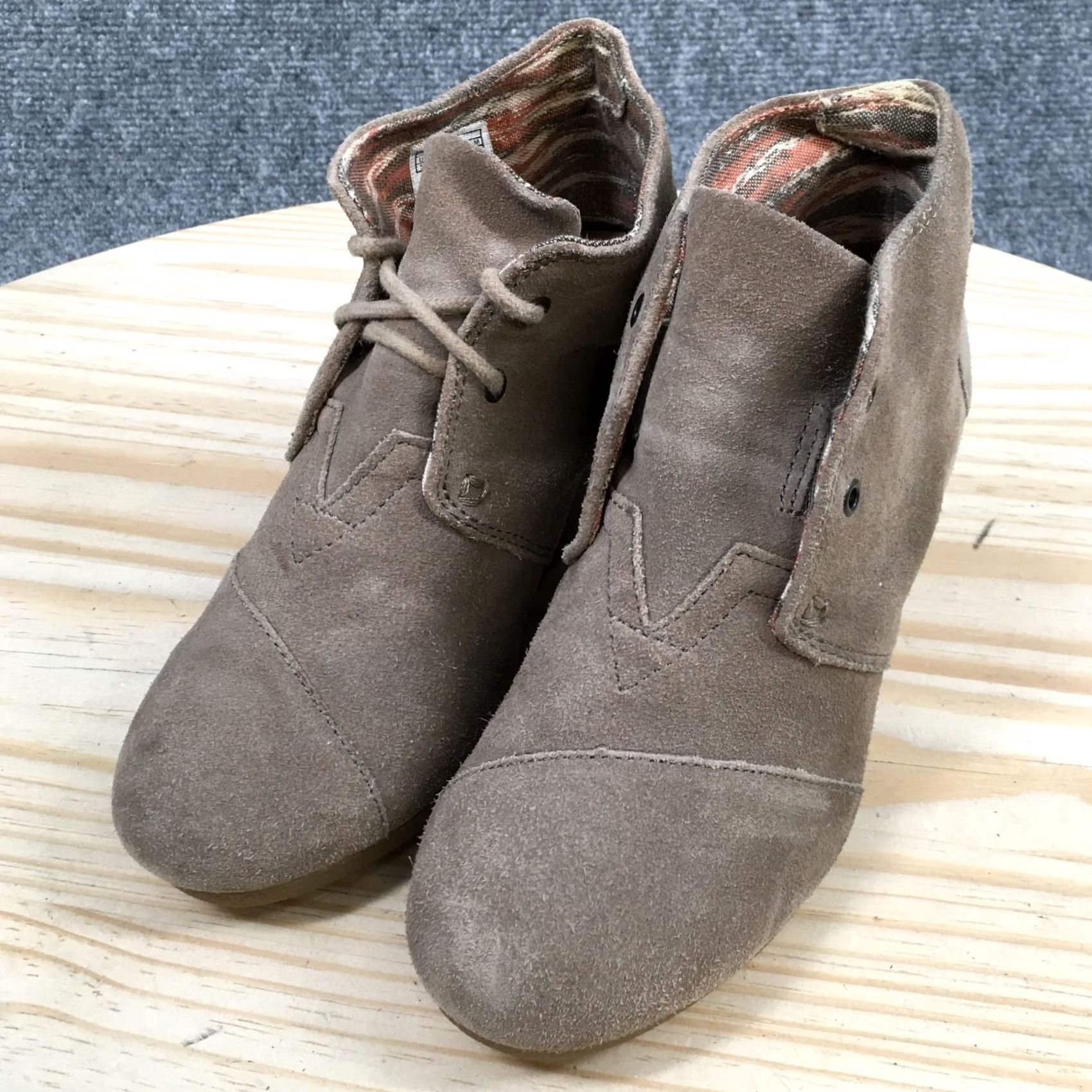 Toms Toms Boots Womens 5.5 Desert Brown Lace Up Casual Ankle Top Wedge Heels 740810 Size M / US 6-8 / IT 42-44 - 4 Thumbnail