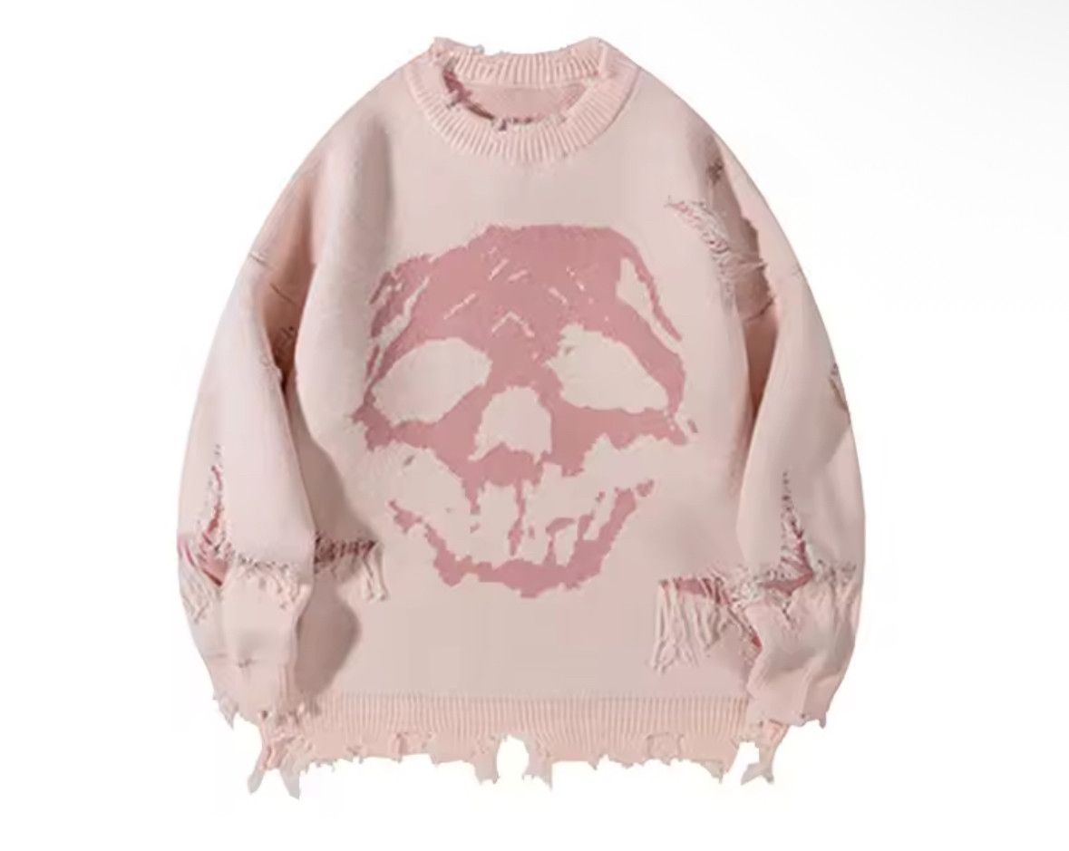 Other Streetwear Grunge Skull Ripped Sweater Jacquard Knitwear Size US XL / EU 56 / 4 - 1 Thumbnail