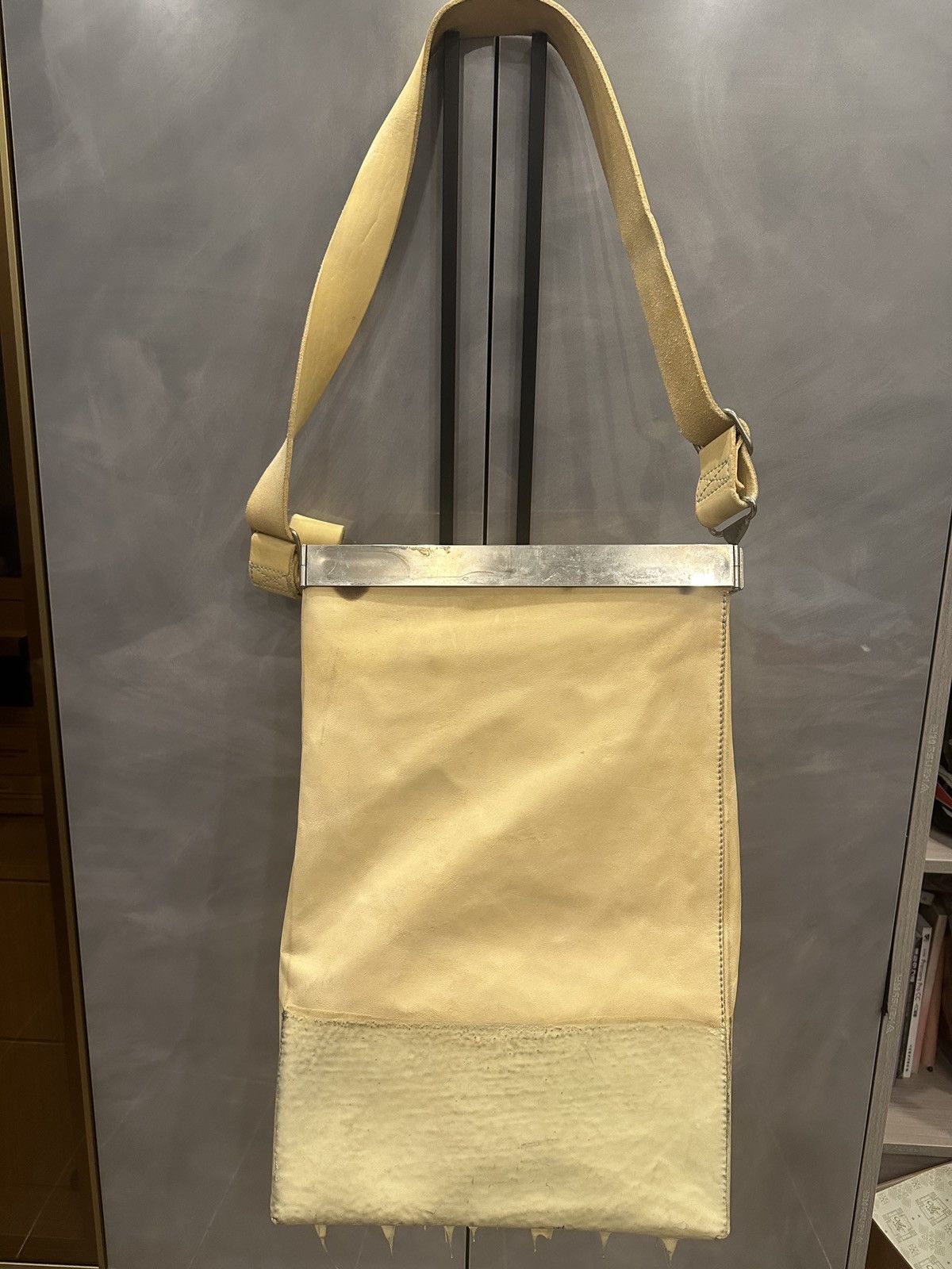 image of Carol Christian Poell Leathef Drip Bag in White, Men's