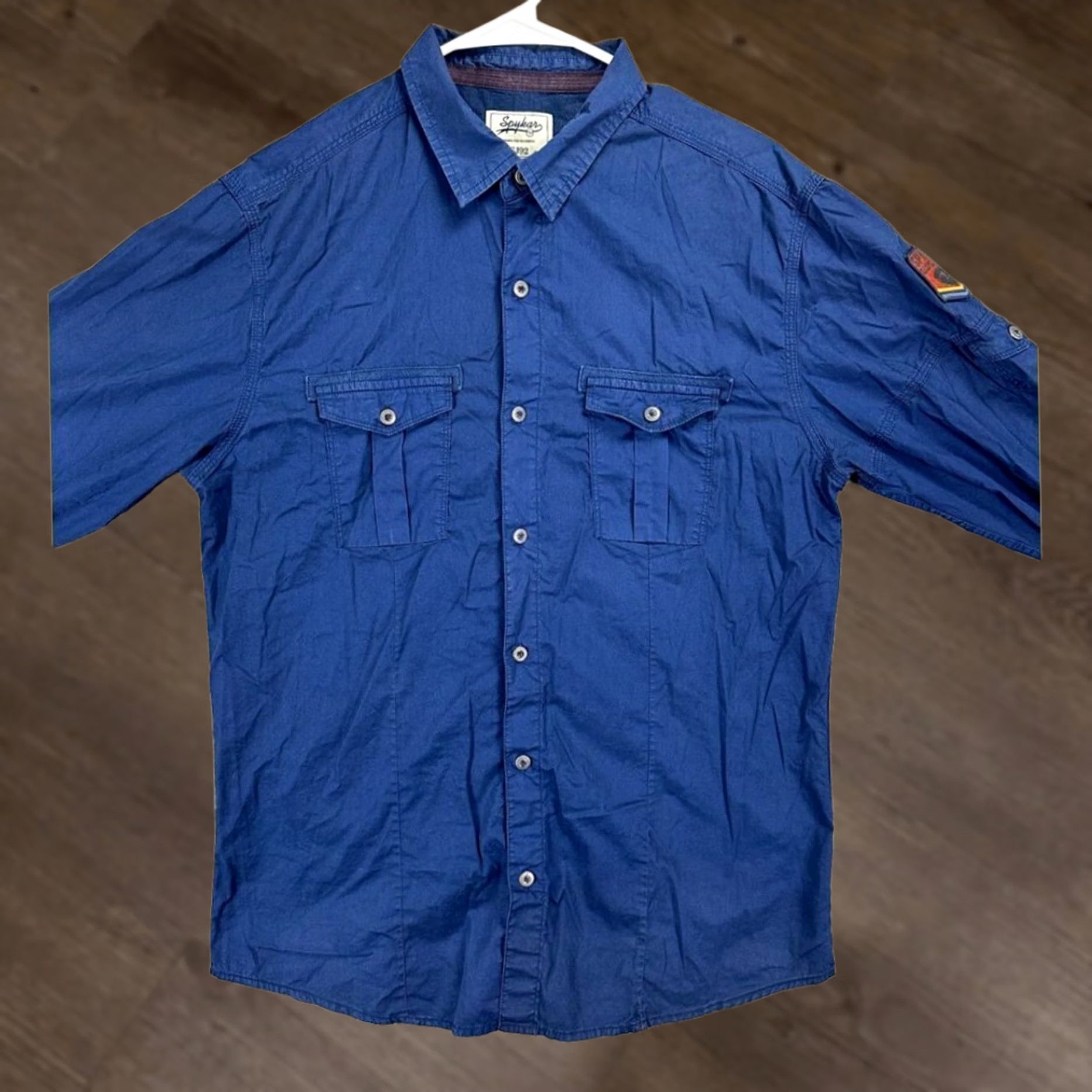 Vintage Spykar Button Up Shirt Blue 100% Cotton Long Sleeve Pockets Men Large Regular Shirt Size US L / EU 52-54 / 3 - 1 Thumbnail