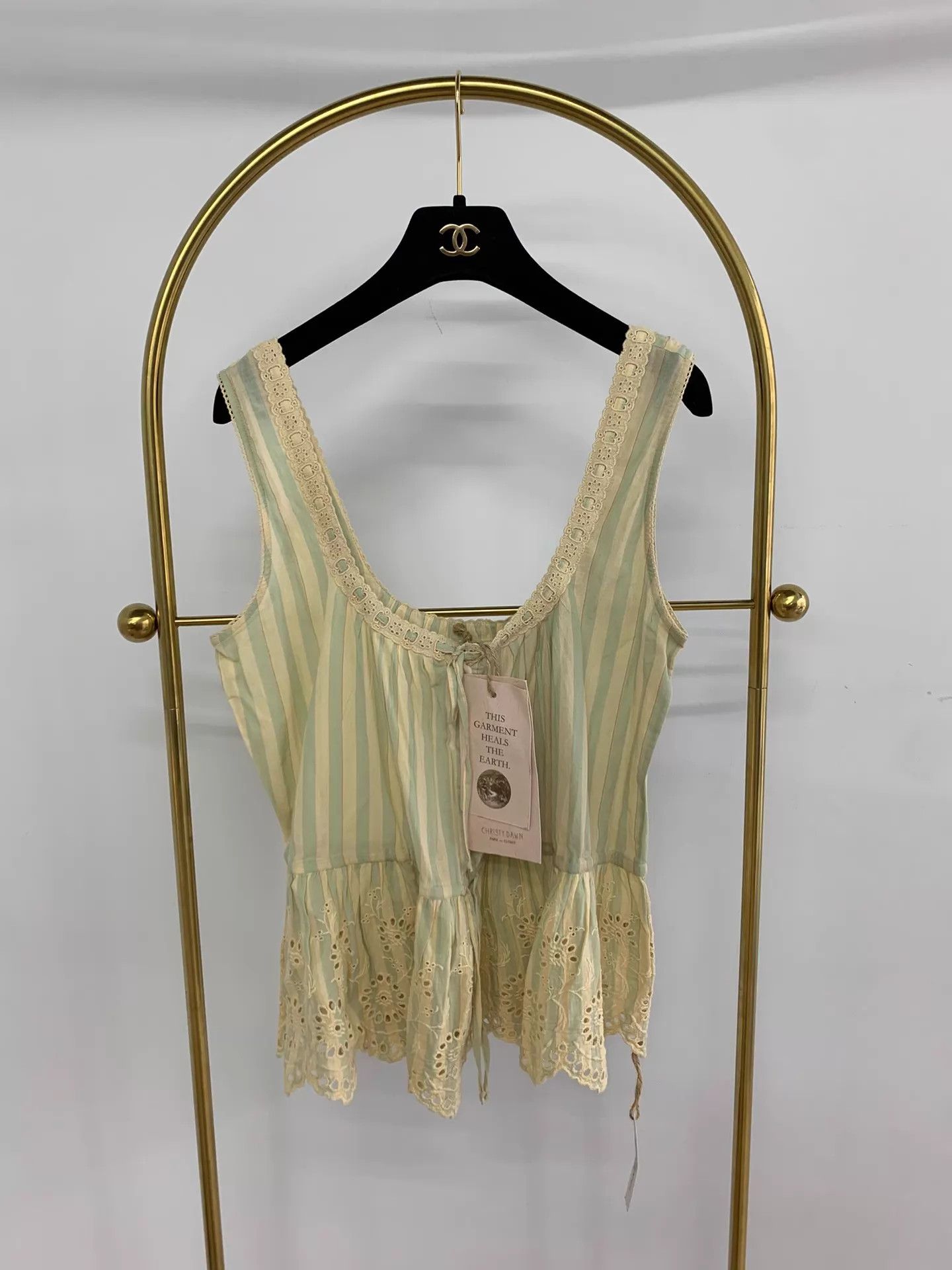 Other Christy Dawn White Green Striped Sleeveless Top Women's S Size S / US 4 / IT 40 - 1 Thumbnail