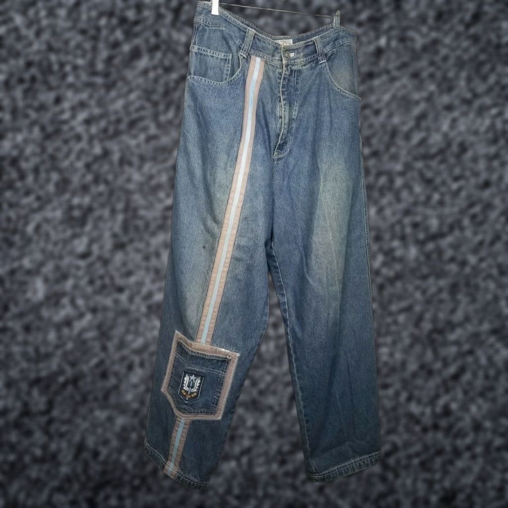 ARQ VINTAGE MARQ SEVENTY FIVE 90s Skater Stripe Baggy Jeans Mens 36x32 Blue Distressed Size US 36 / EU 52 - 1 Thumbnail