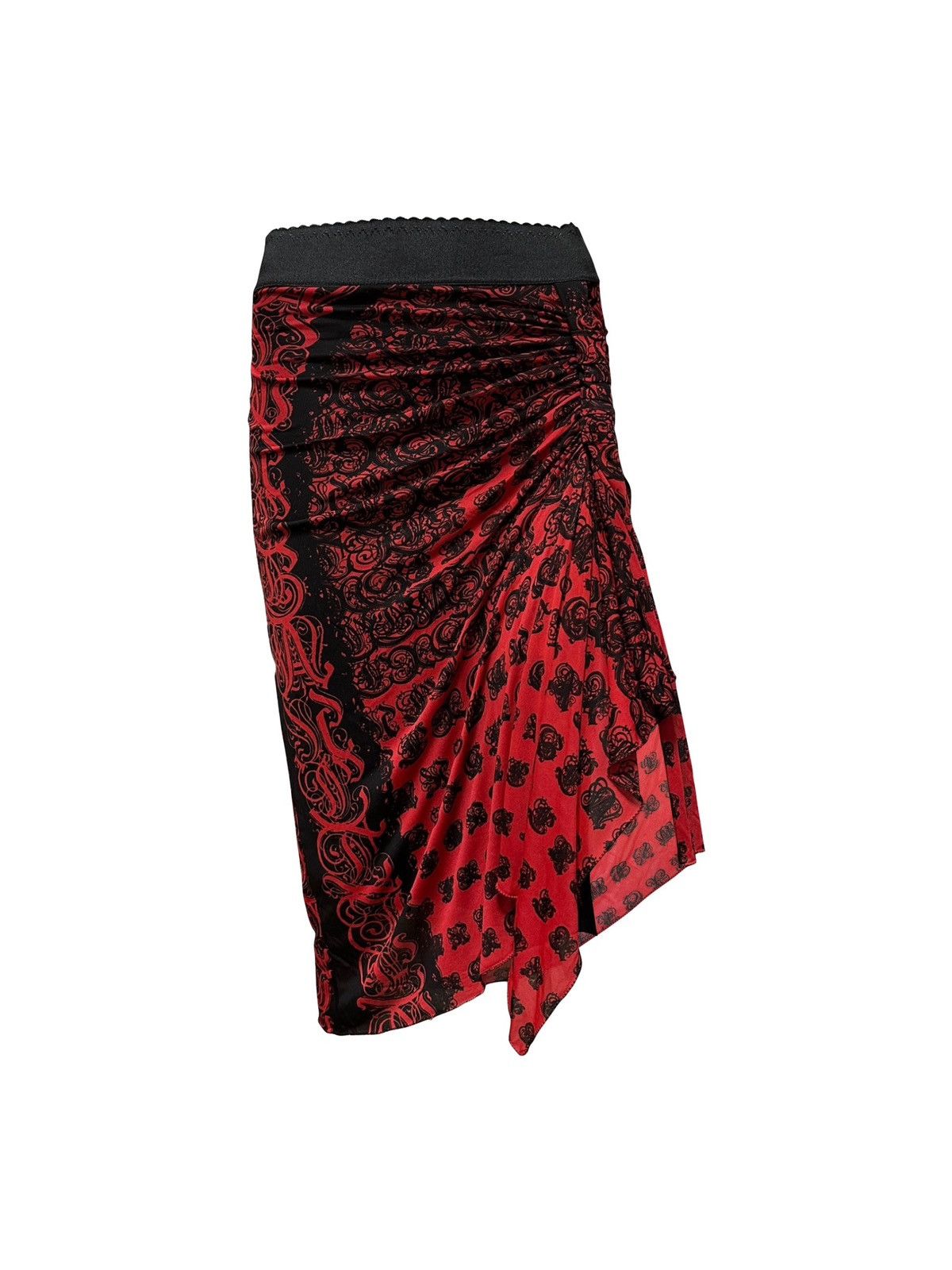 image of Jean Paul Gaultier Soleil Asymmetric Midi Skirt in Red, Women's (Size 27)