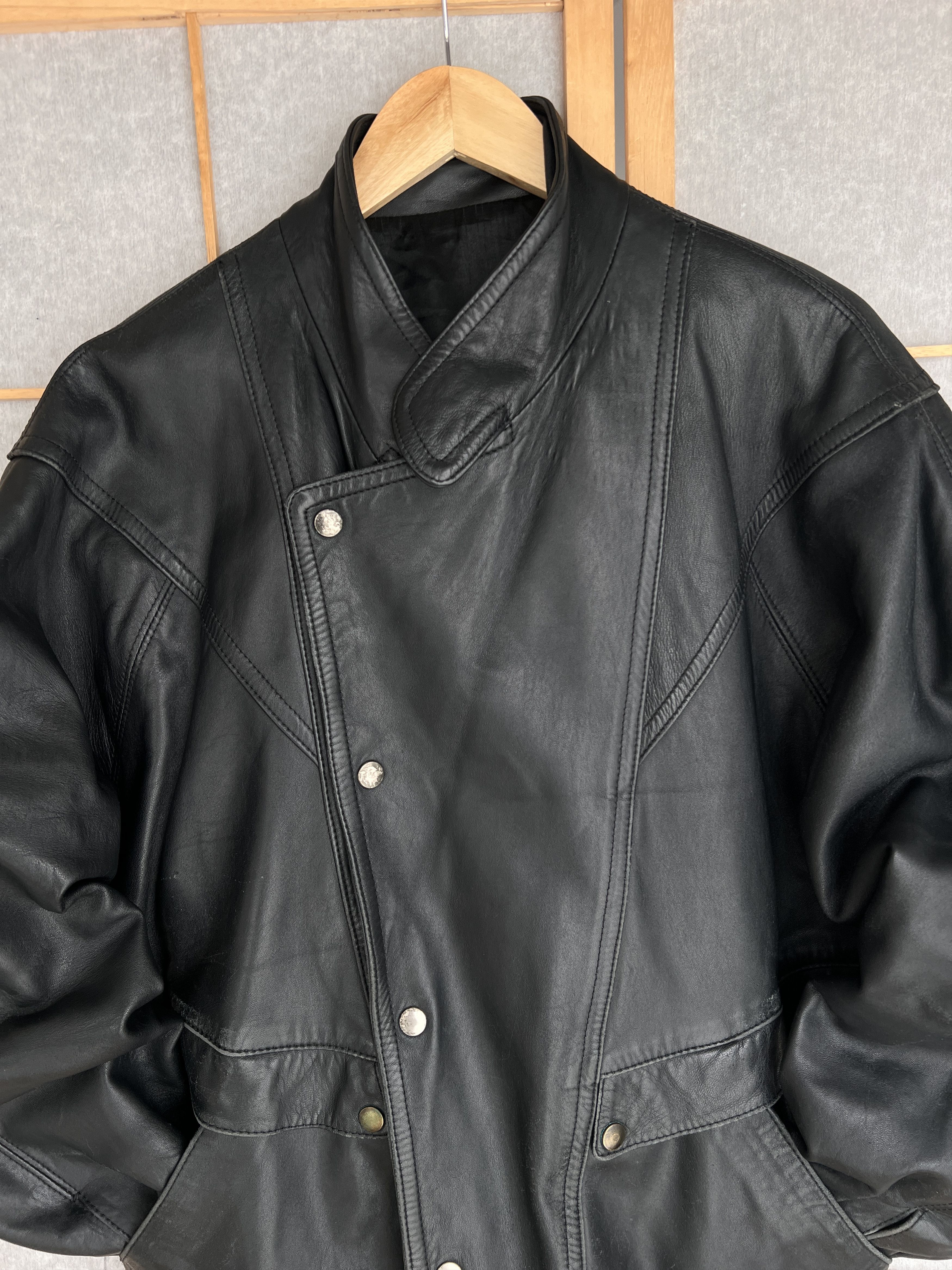 If Six Was Nine Rare Asymmetric rick owens type leather bomber racing jacket Size US L / EU 52-54 / 3 - 3 Thumbnail