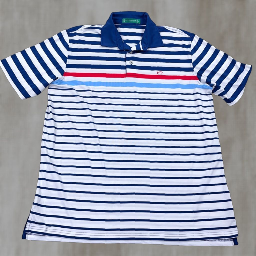 Southern Tide Southern Tide Polo Shirt Men Large Blue White Red Performance Wicking Golf Adult Size US L / EU 52-54 / 3 - 1 Thumbnail