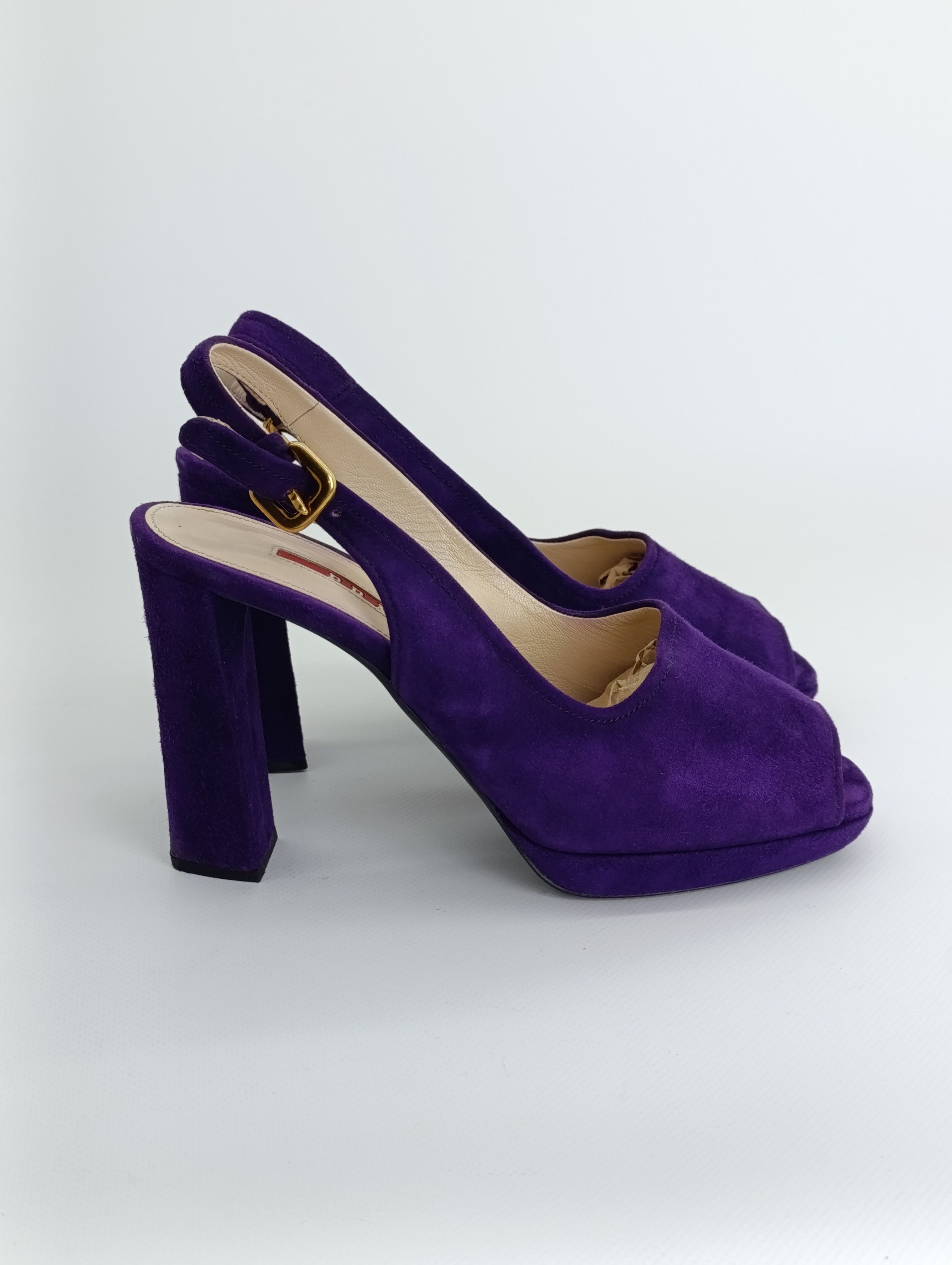 Prada PRADA BARHAT SANDALS HEELS PURPLE RED TAB Size US 7 / IT 37 - 6 Thumbnail