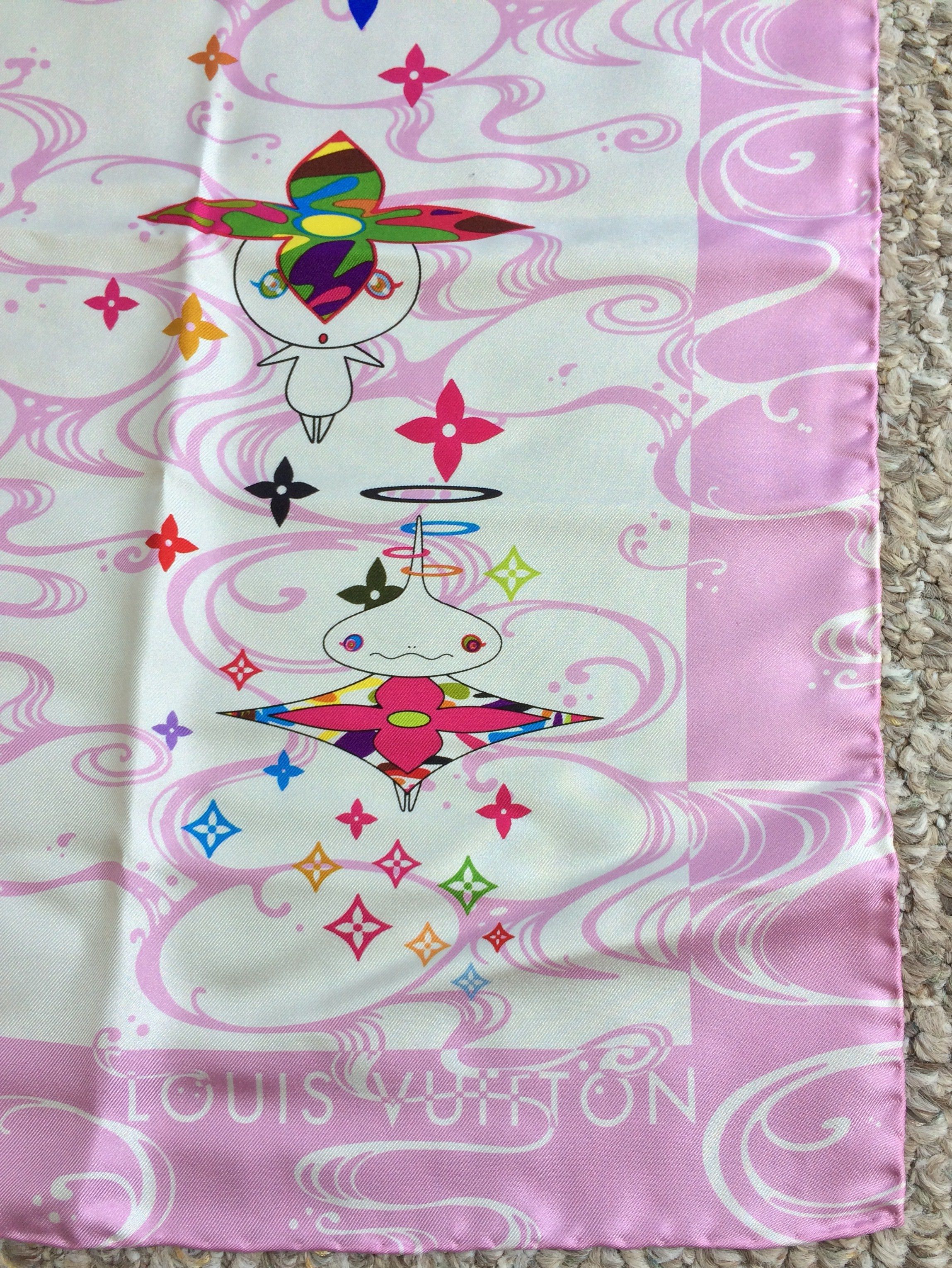 Louis Vuitton × Takashi Murakami S/S 2003 Vuitton Murakami Multicolor Monogram Silk Scarf Size ONE SIZE - 6 Thumbnail