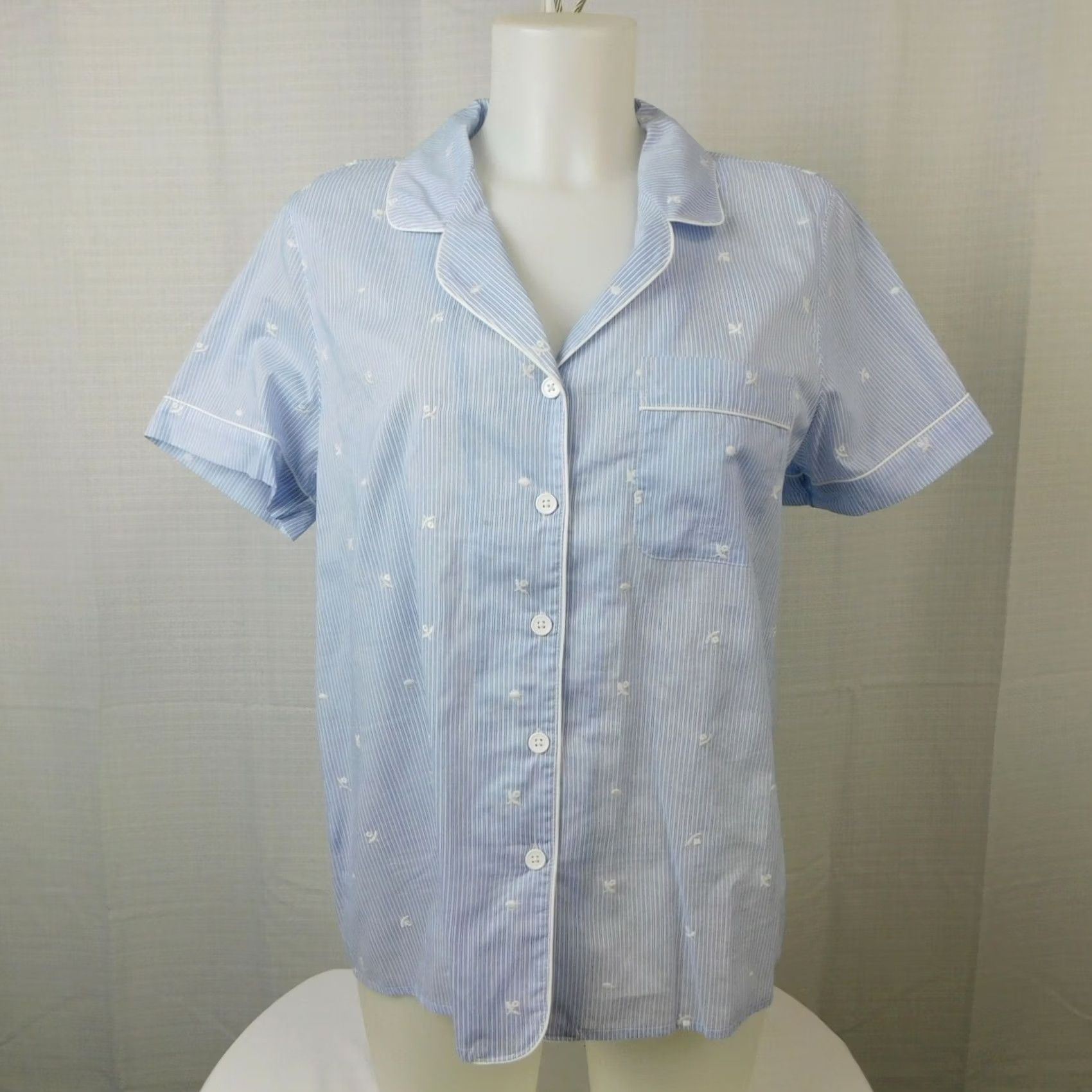 Charter Club Charter Club Pajama Top Short Sleeve Button Collared 100% Cotton Blue S Womens Size S / US 4 / IT 40 - 2 Thumbnail