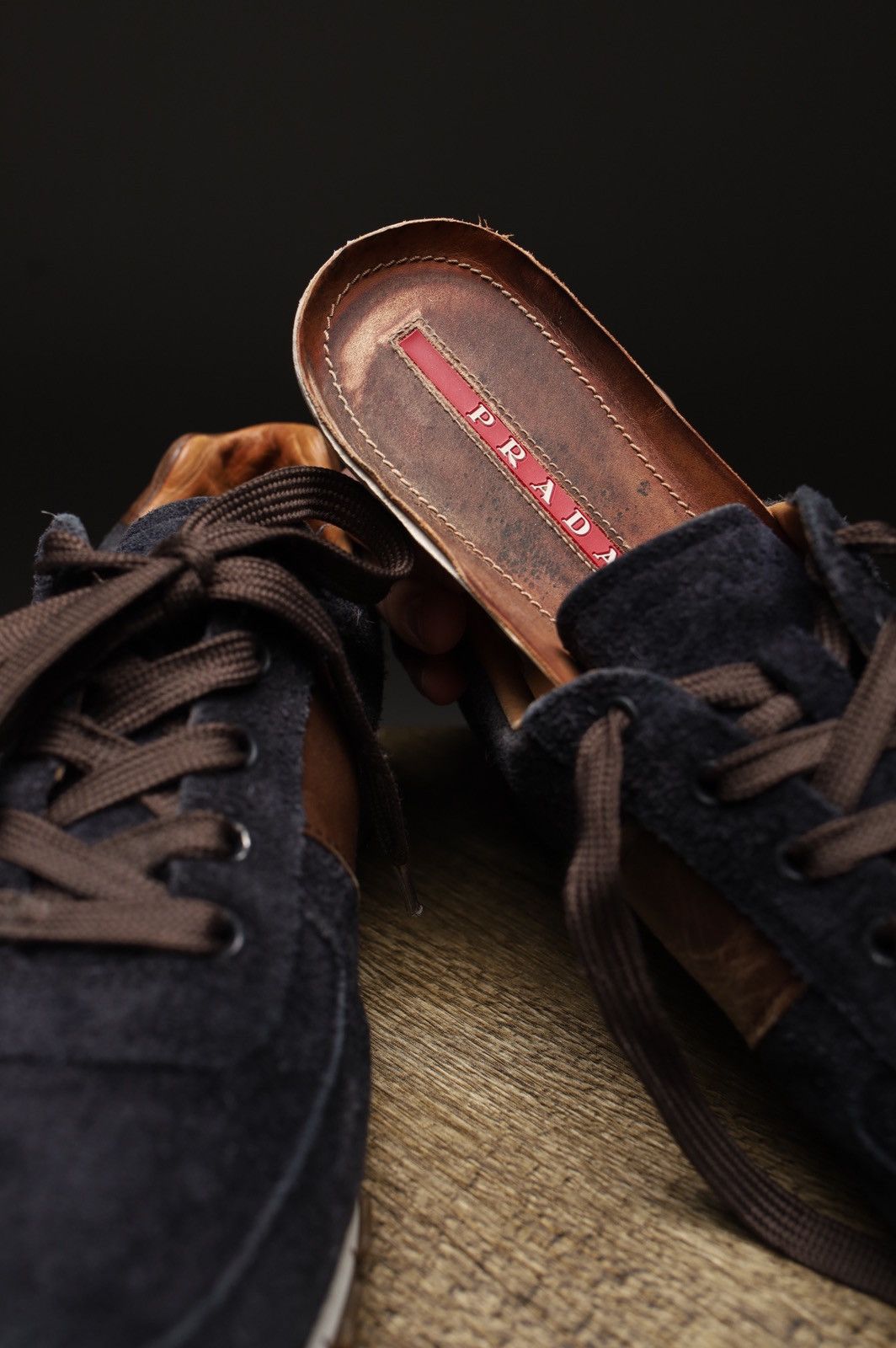 Prada Prada Navy Blue/Brown Suede and Leather Low Top Sneakers Size US 8 / EU 41 - 8 Thumbnail