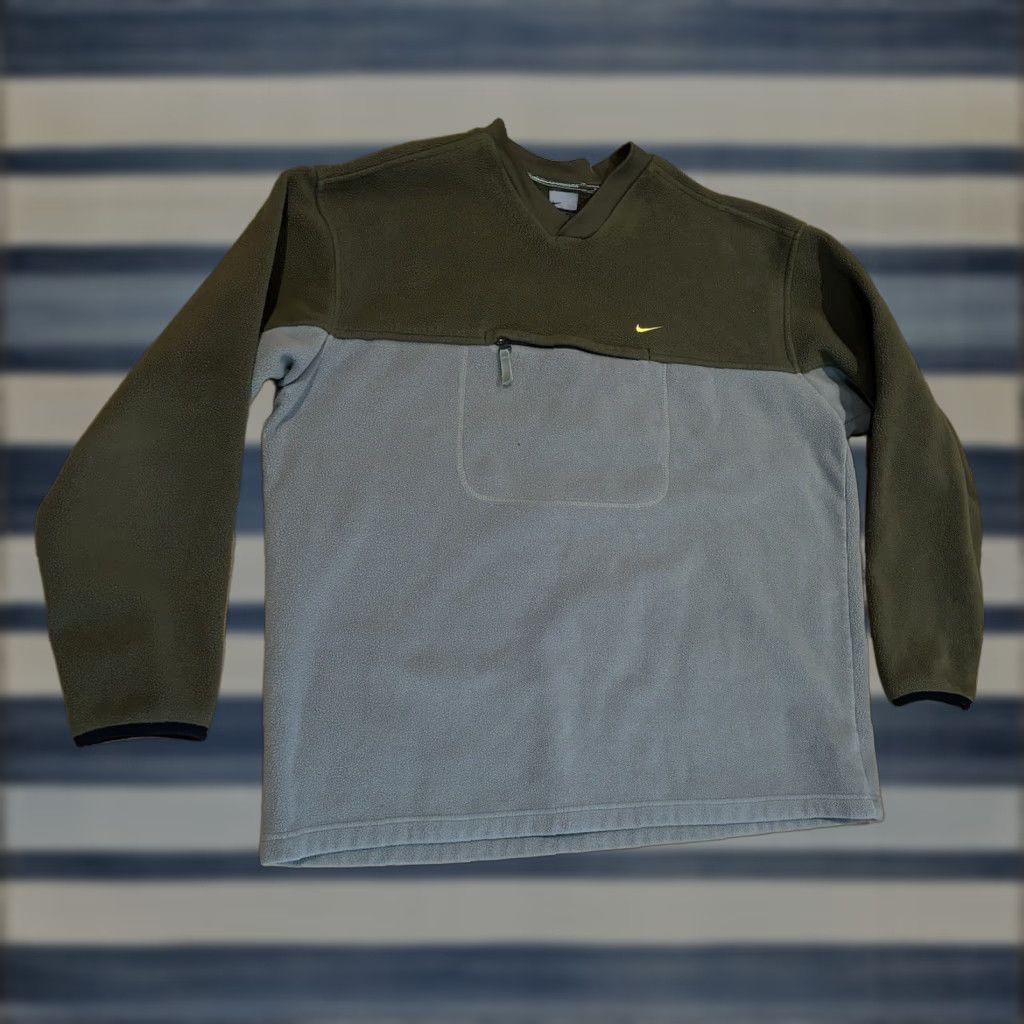 Nike VINTAGE Nike Sweatshirt V-Neck Fleece Pullover Green Gray Size XL Mens Sweatshirt 90s Retro Logo Size US XL / EU 56 / 4 - 1 Thumbnail