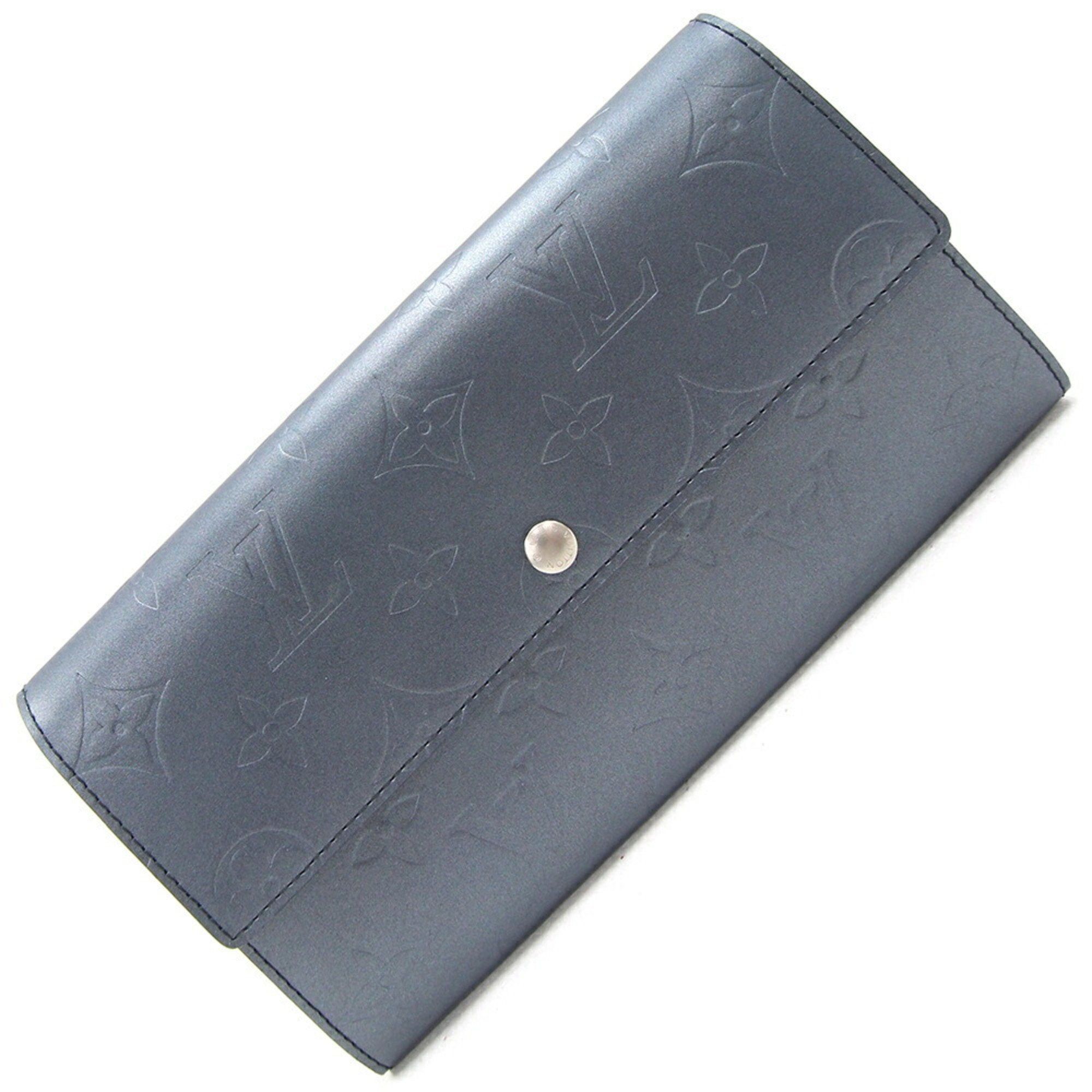 image of Louis Vuitton Bifold Long Wallet Monogram Matte Pochette Porte Monet Credit M65102 Blue Men's Women