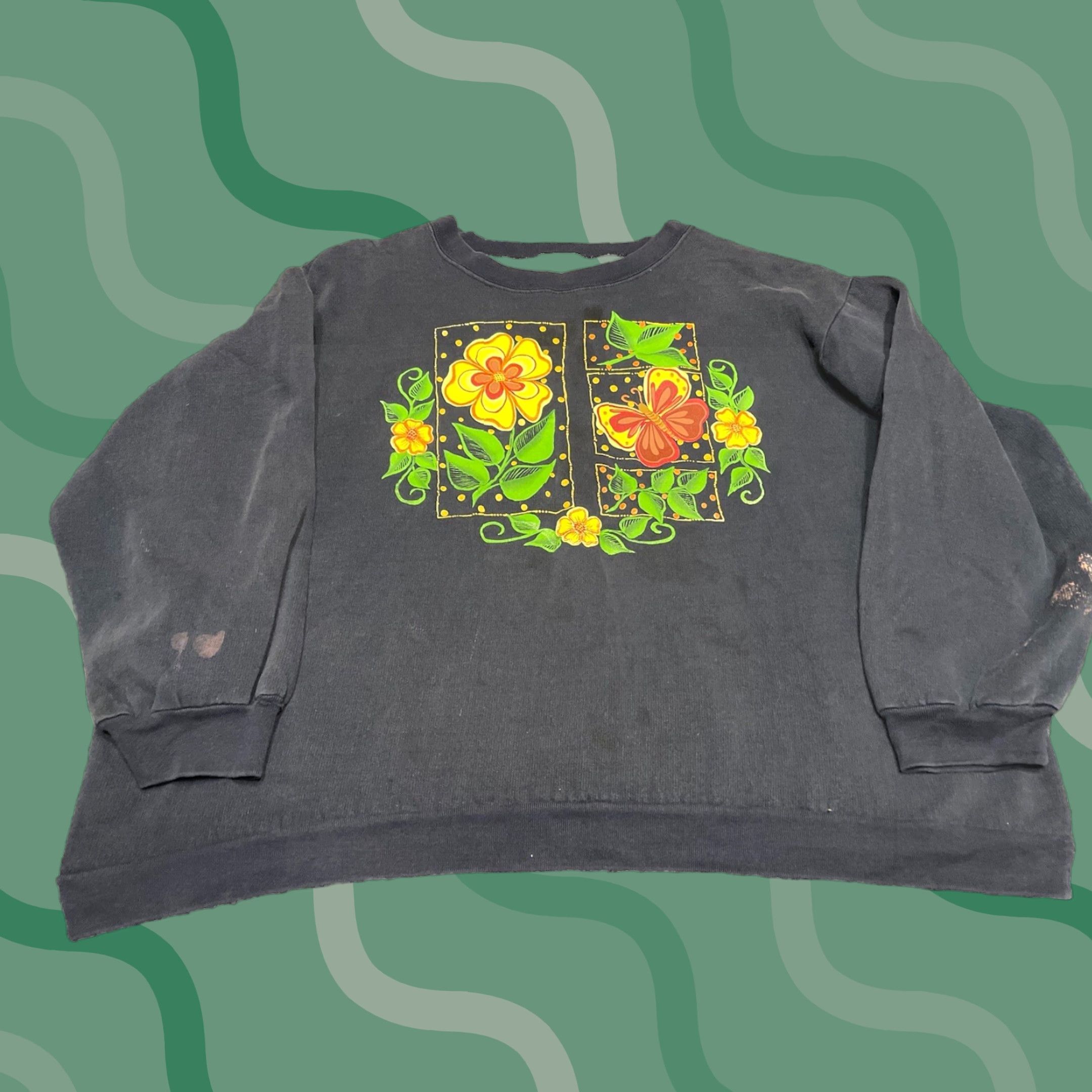 Jerzees VINTAGE Jerzees Sweatshirt Unisex Adults XL Blue Crew Neck Pullover Made in USA M3 Art Floral Boxy M3 Size US XL / EU 56 / 4 - 1 Thumbnail