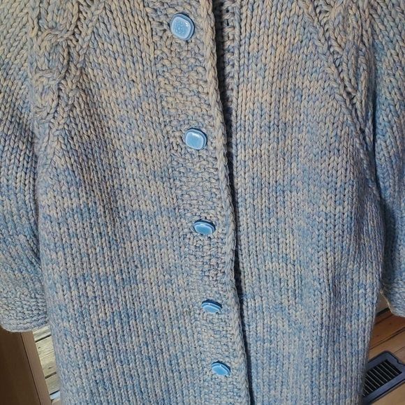 Vintage Vintage Handmade Pure Wool Blue Lined Heavy Knit Button-Down Size XL / US 12-14 / IT 48-50 - 7 Thumbnail