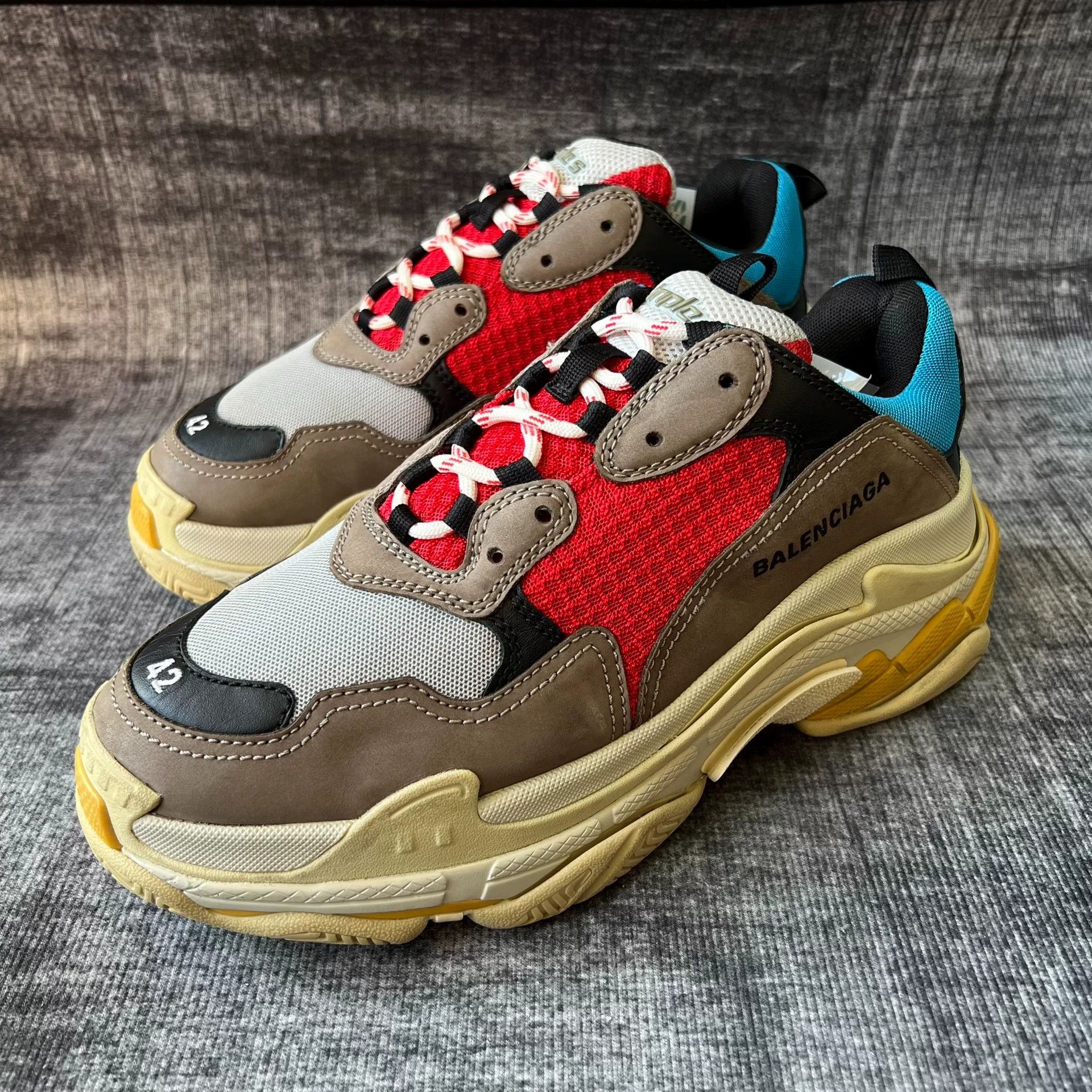 Balenciaga Balenciaga Triple S Red Blue Grey Sneakers Size US 10 / EU 43 - 1 Thumbnail