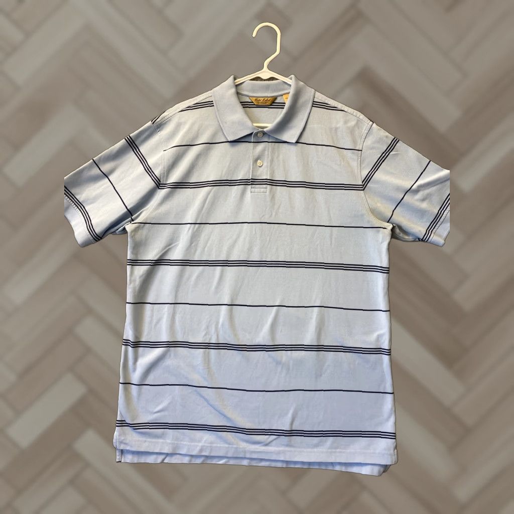 Roundtree & Yorke Roundtree & Yorke Gold Label Polo Shirt L Blue Striped Short Sleeve Casual Golf Mens Size US L / EU 52-54 / 3 - 1 Thumbnail