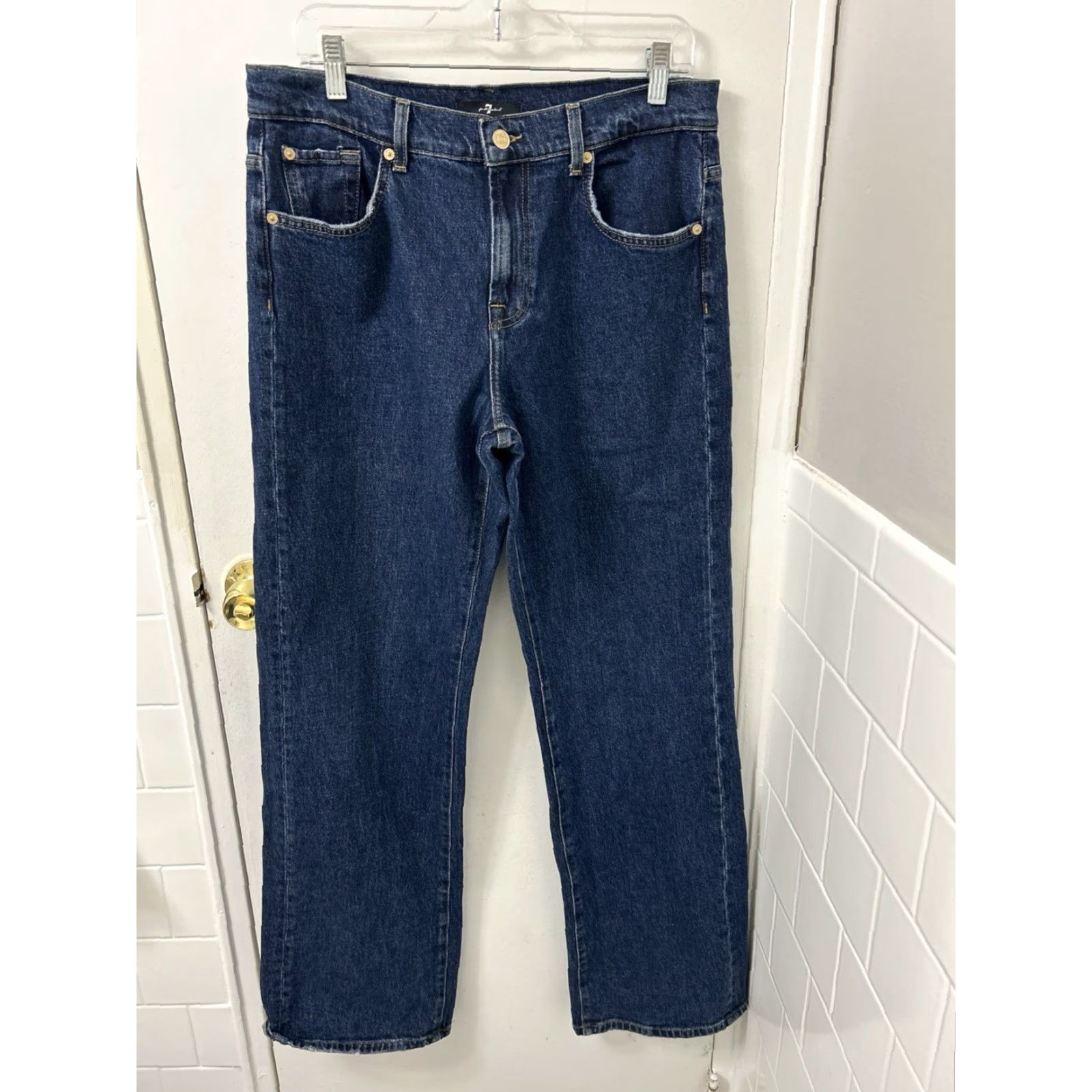 7 For All Mankind 7 For All Mankind Jeans Mens 29x34 Dark Wash Straight Leg Pocket Denim 5-Pocket Zip Button YKK Size US 29 - 2 Thumbnail