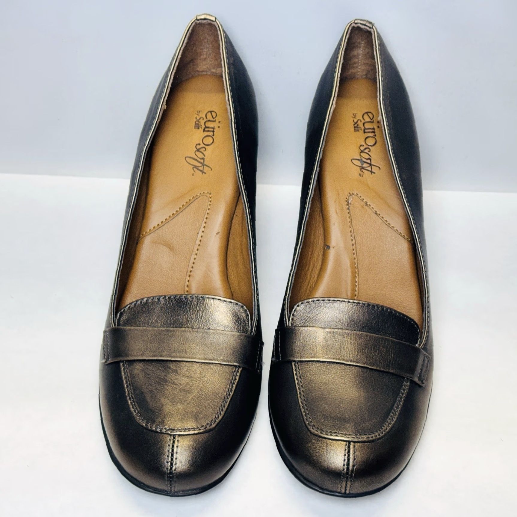 Vintage Sofft Euro Soft Randi Block Heel Slip On Penny Loafer Womens 7.5 Bronze Leather M High Heel Pump Shoes Size US 8 / IT 38 - 5 Thumbnail