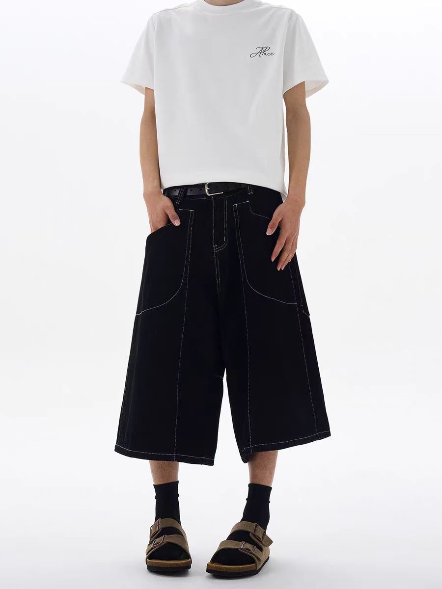 Japanese Brand Vintage brightline black baggy straight leg 7 pants Size US 32 / EU 48 - 2 Thumbnail