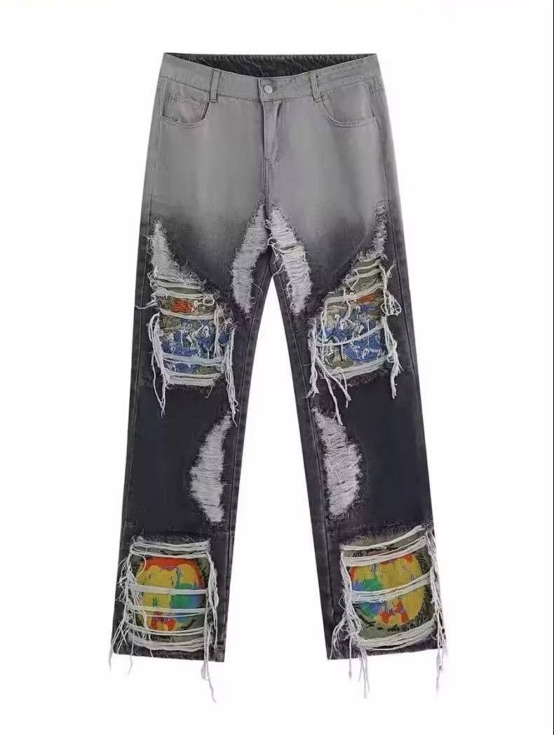 ripped jeans with patches