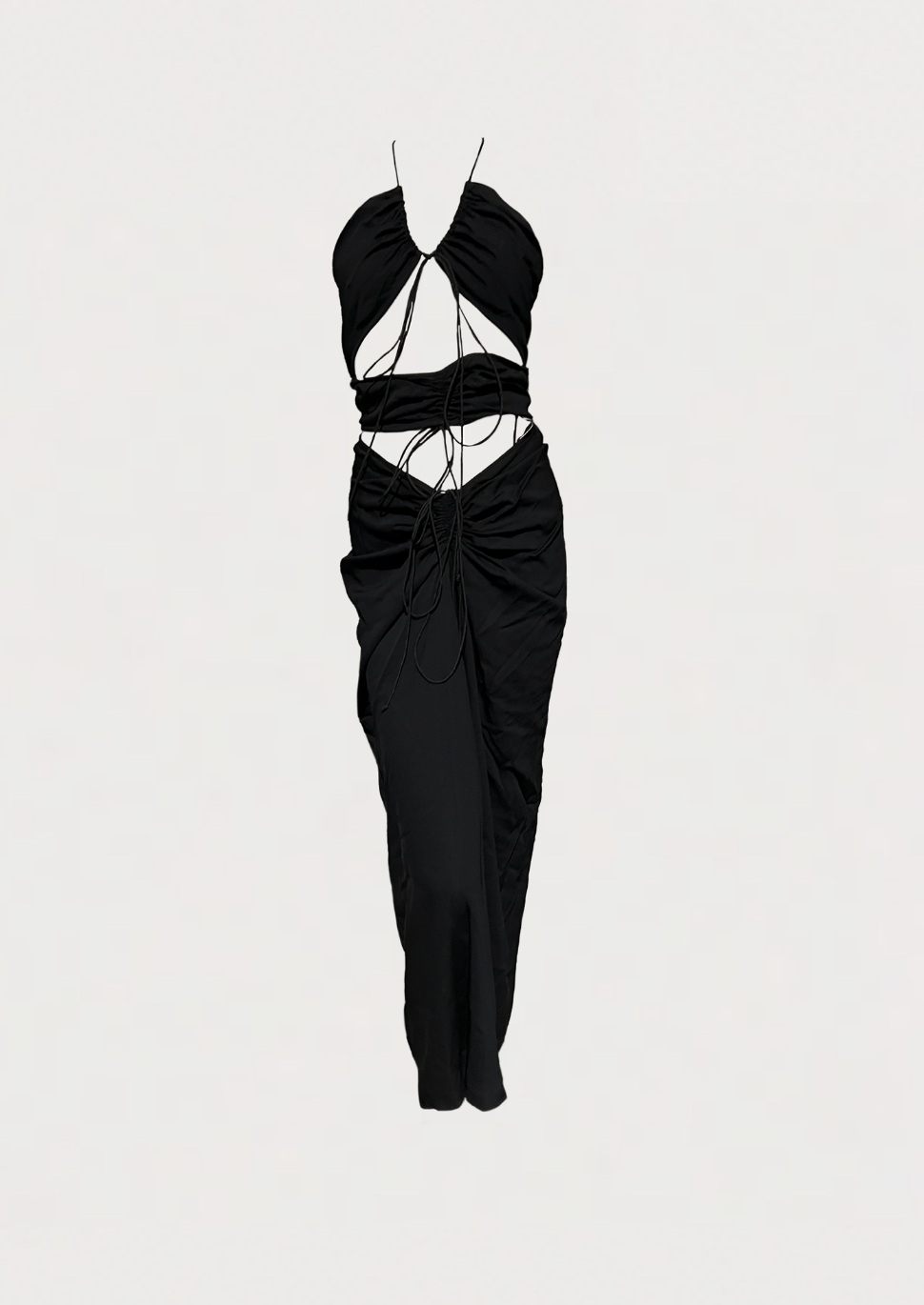 Multi Panel Disconnect Ruched Halter Dress