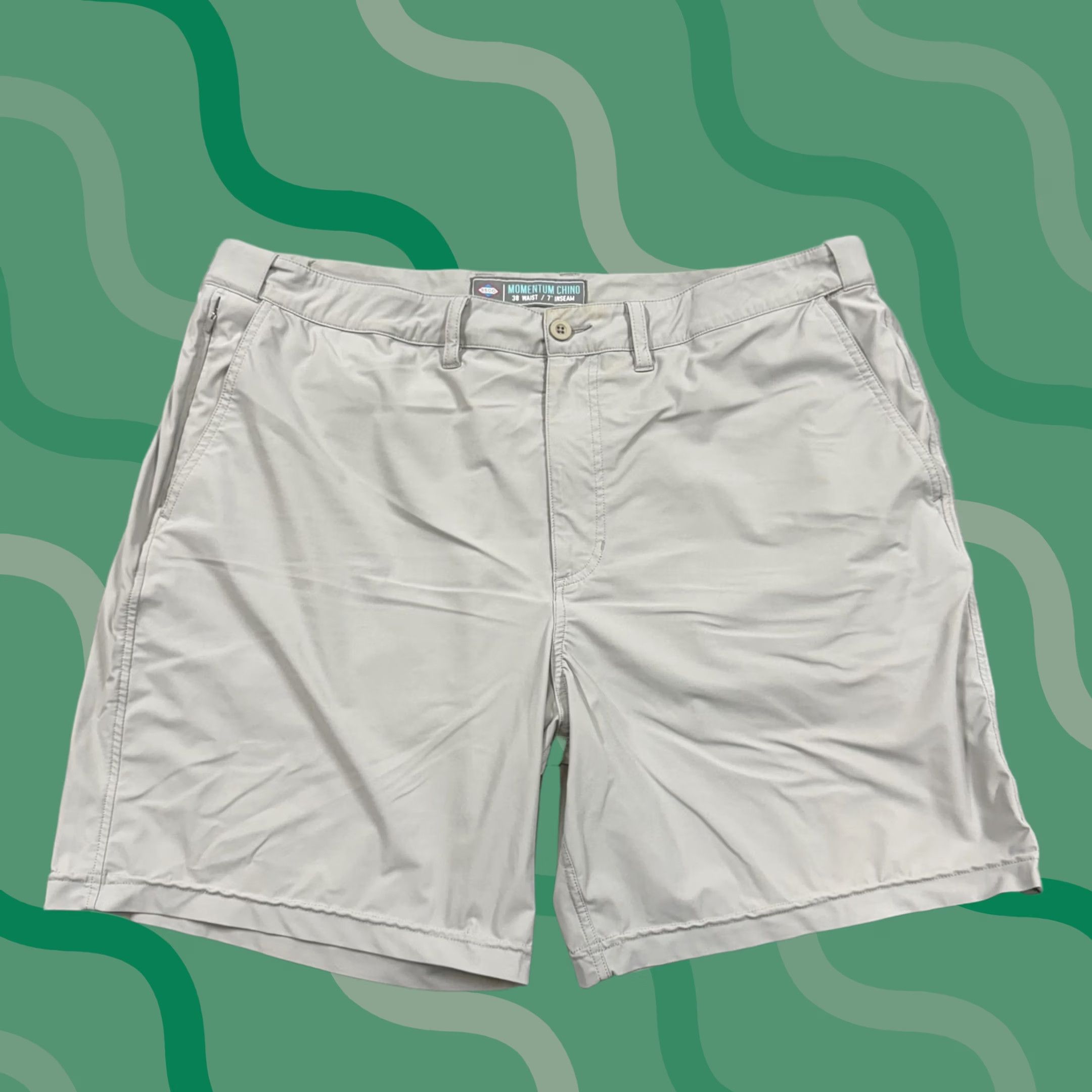 Vintage SSCO Shorts Mens 38 Beige Momentum Chino Microfiber 7 Inseam Lightweight Slim Front Zip Pockets Size US 38 / EU 54 - 1 Thumbnail