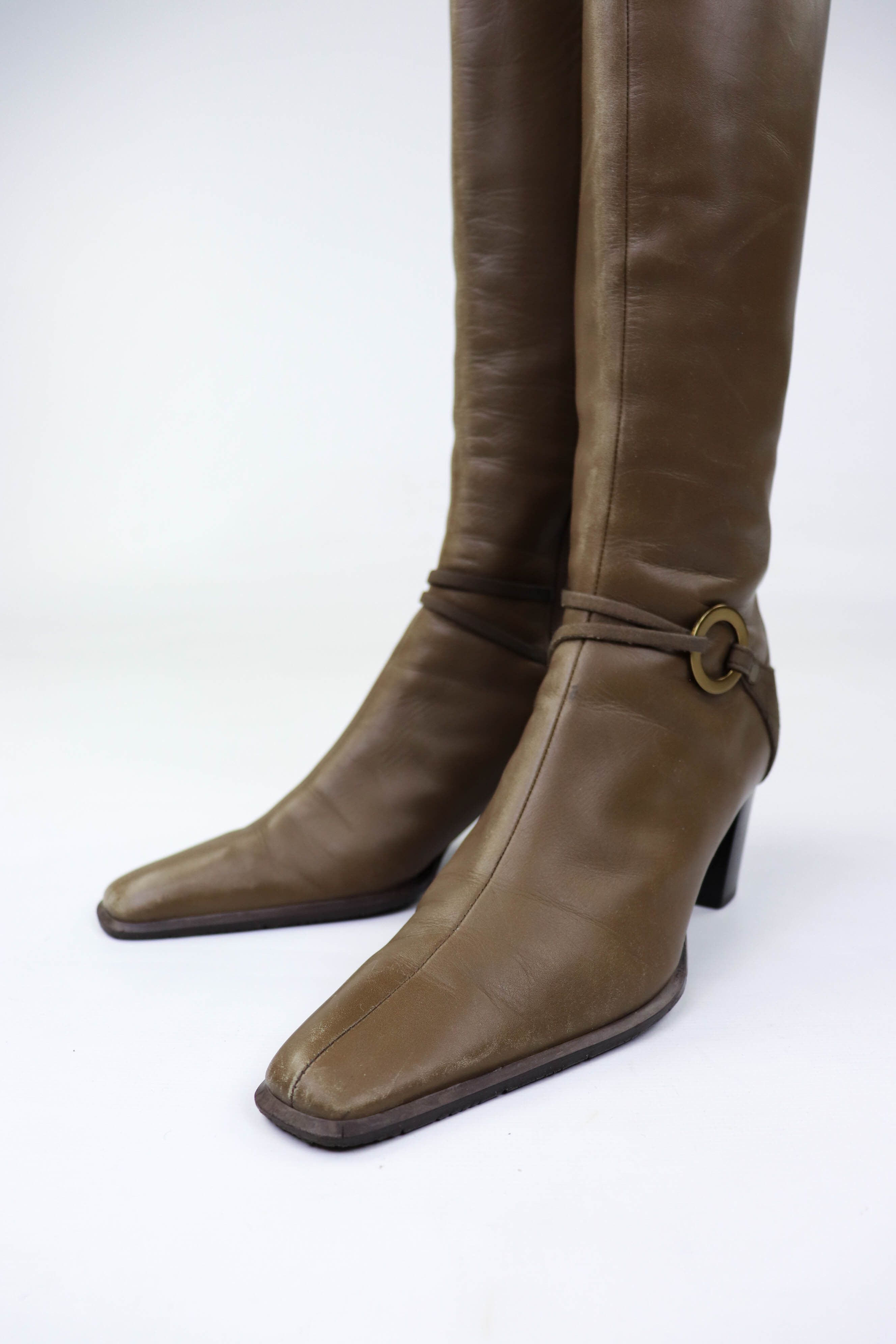 Japanese Brand Vintage iCB Made in Japan Tan Leather Pointed Toe Boots Size US 5 / IT 35 - 8 Thumbnail