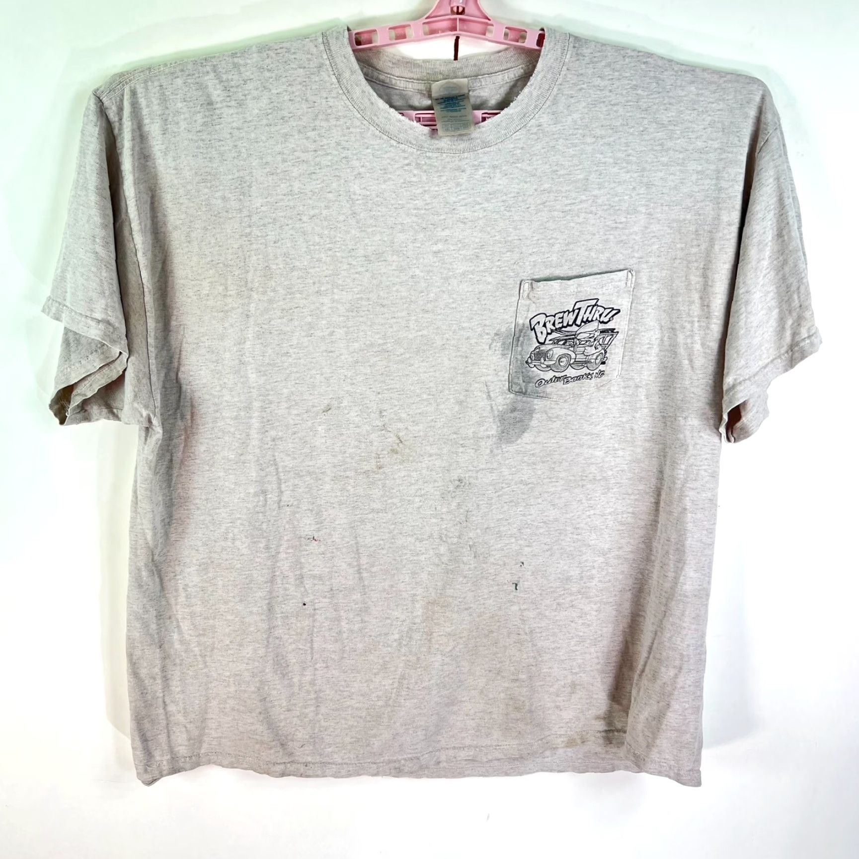 Vintage BREW Thru Drive Thru Liquor Stores T Shirt Mens Size 2XL Gray Pocket Distressed Size US XXL / EU 58 / 5 - 2 Thumbnail