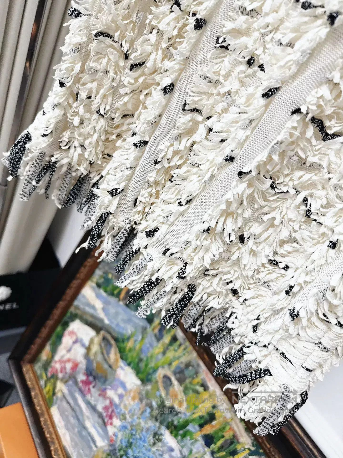 Chanel Chanel White and Black Logo Fringe Skirt. Size US 34 / EU 50 - 4 Thumbnail