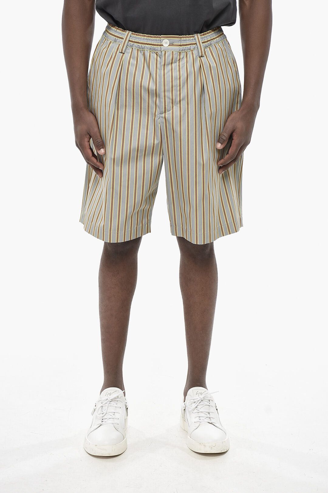 Marni Cotton 1-Pleat Shorts with Balanced Stripe Pattern Size US 33 - 1 Thumbnail