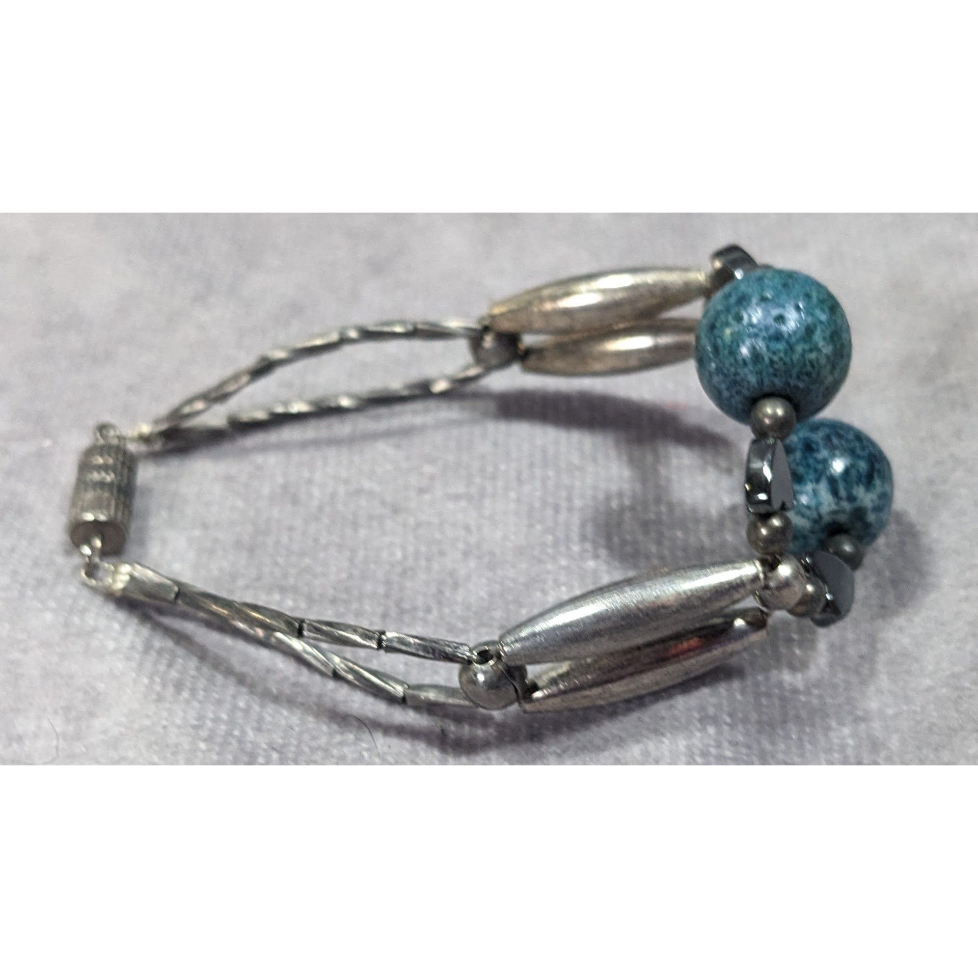 Other Casual Retro Blue And Silver Tone Beaded Bracelet With Hemat Size ONE SIZE - 6 Thumbnail