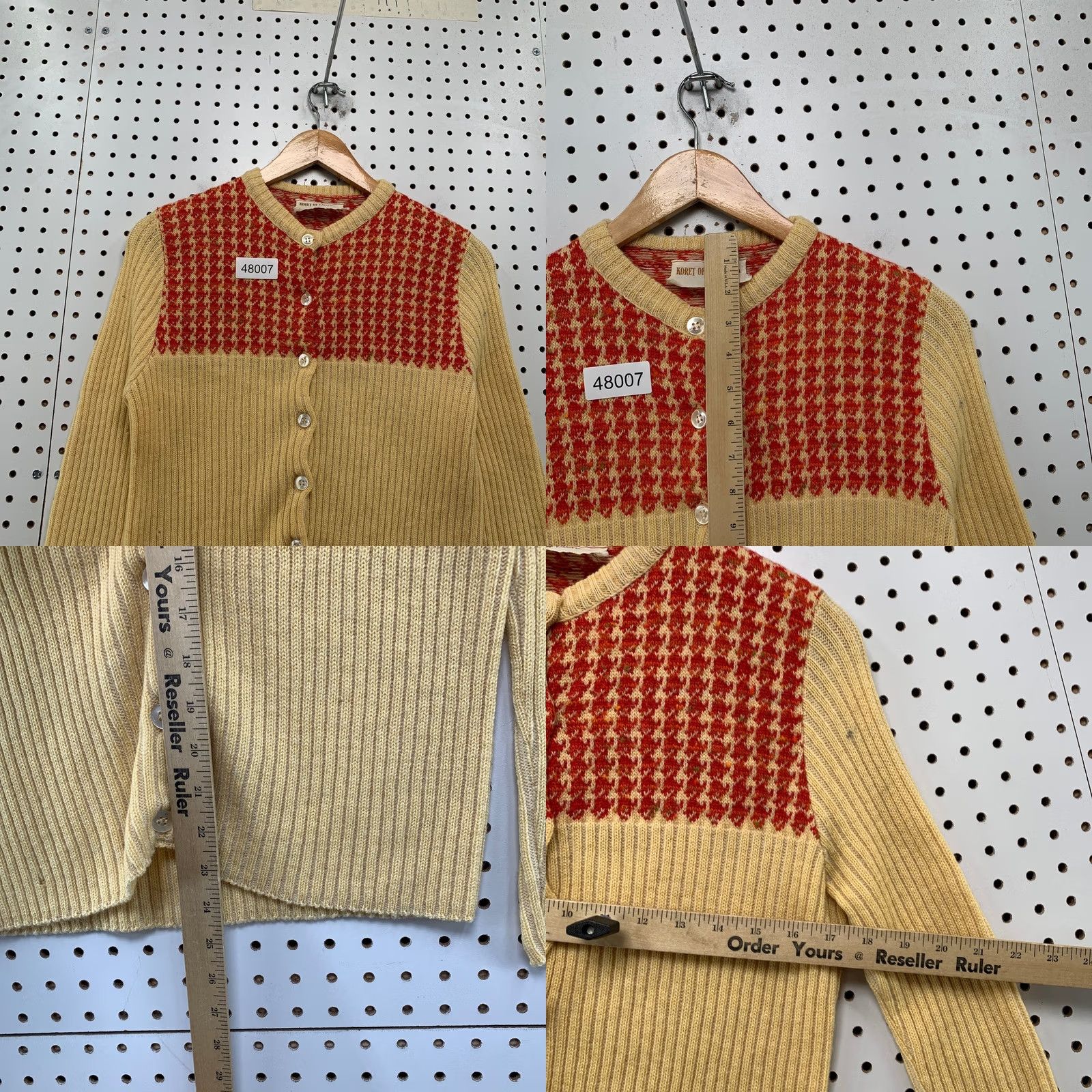 Vintage VINTAGE Koret California Cardigan Sweater Womens M bege Yellow Red Houndstooth Cardigan Mens Womens Girls Boys Size M / US 6-8 / IT 42-44 - 8 Thumbnail