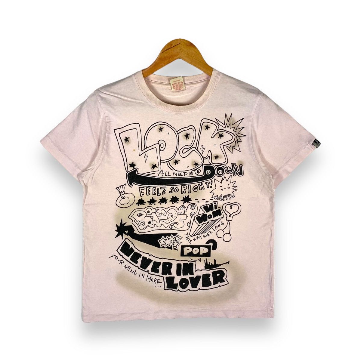 image of If Six Was Nine x Seditionaries Rna Slang All Need Is Lock Down Punk Style Tee in Soft Pink (Size S