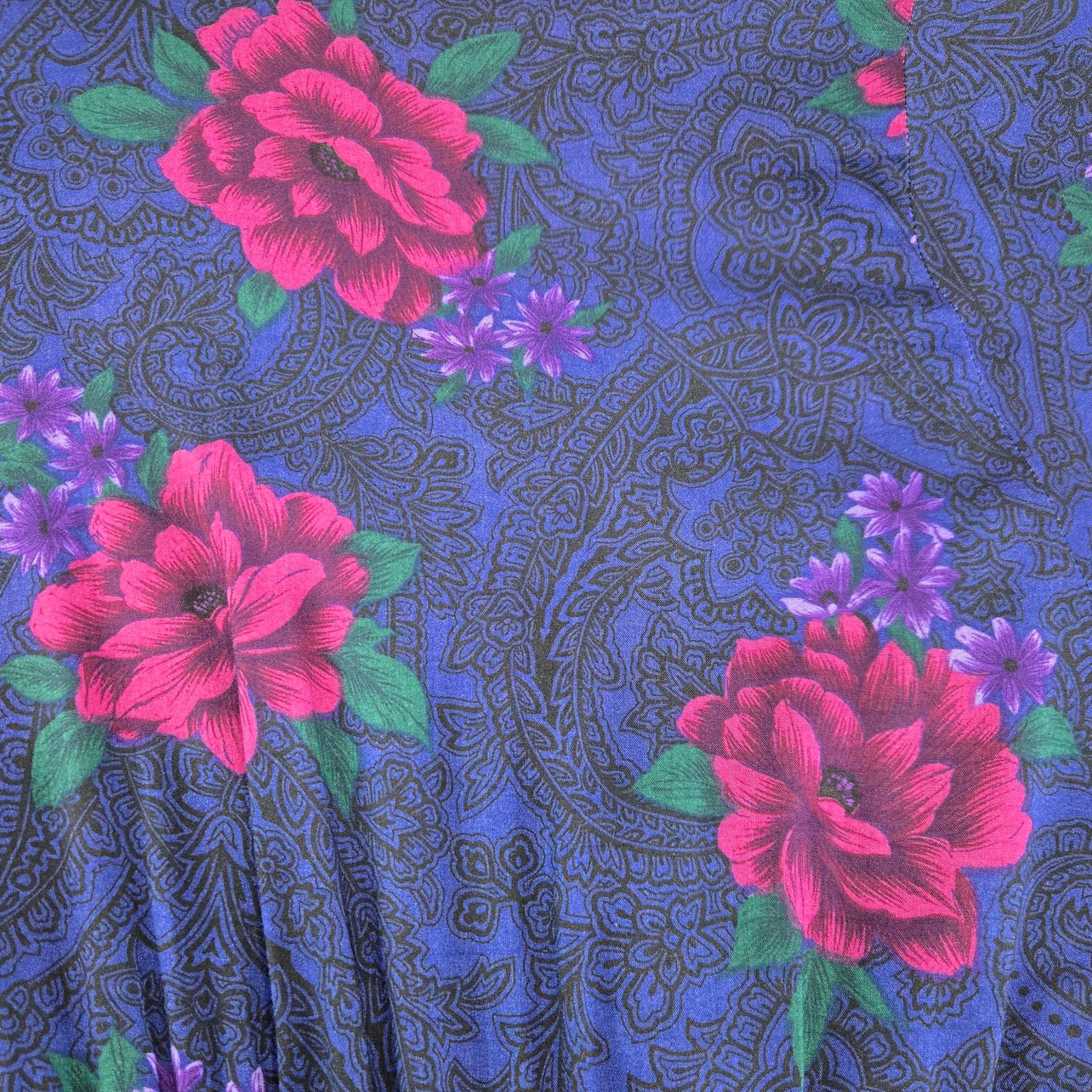 Vintage Vintage Blue Purple Floral Paisley Rayon Midi Dress Size 10 Size L / US 10 / IT 46 - 9 Thumbnail