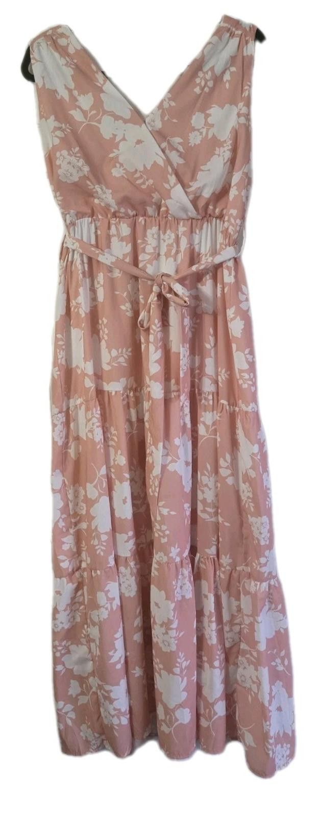 The Unbranded Brand Sleeveless Spring Maxi Dress Pastel Peachy Coral Pink Floral Size XL / US 12-14 / IT 48-50 - 1 Thumbnail