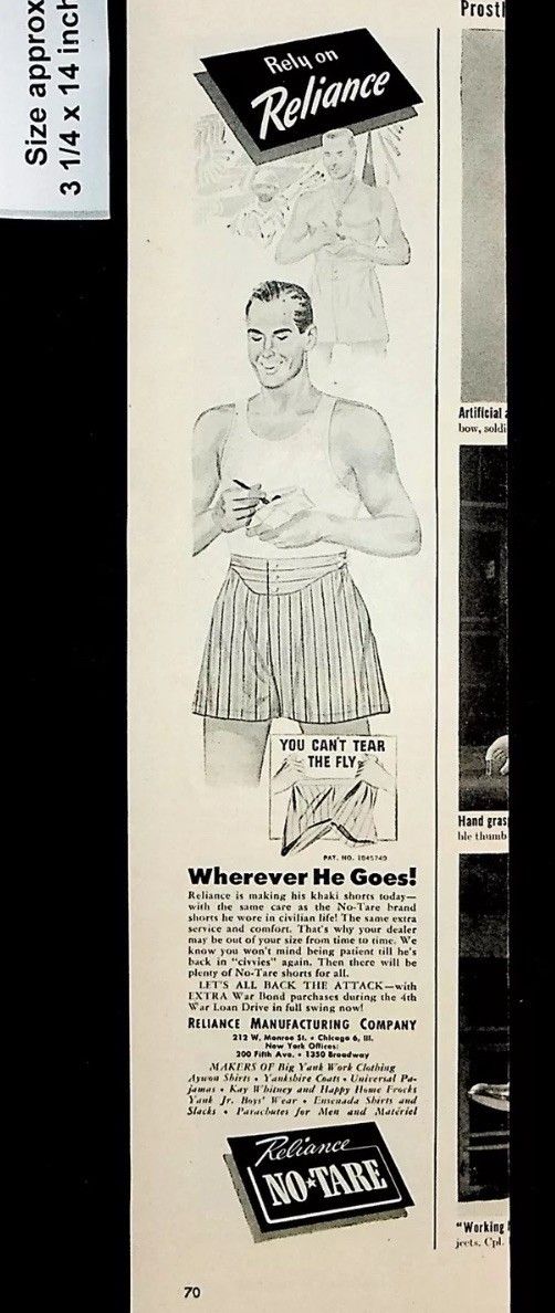 Vintage 1940s reliance MFG no tare boxer shorts rayon gym WWII 31 Size US 31 - 13 Thumbnail