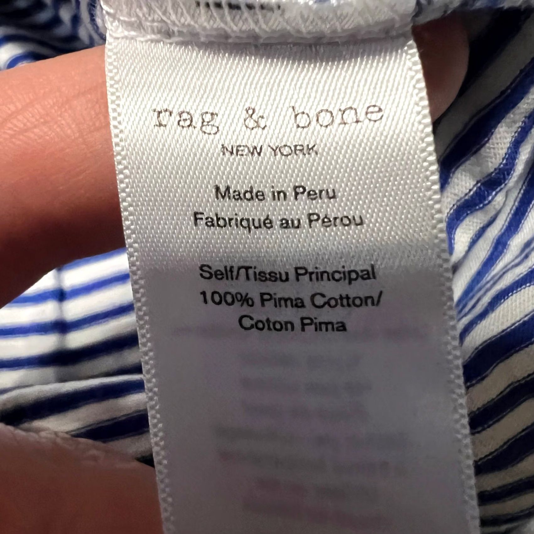 Rag & Bone Rag & Bone T Shirt Womens XS Crew Neck Blue Striped Pima Cotton Short Sleeve Size XS / US 0-2 / IT 36-38 - 7 Thumbnail