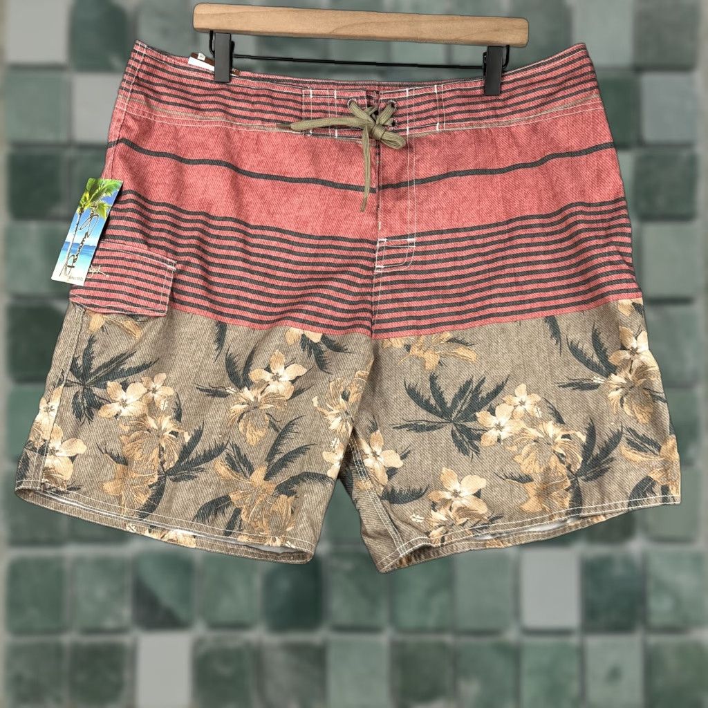 Panama Jack Panama Jack Board Shorts Mens 38 Pink Beige Tropical Print NWT Beach Surfing Size US 38 / EU 54 - 1 Thumbnail
