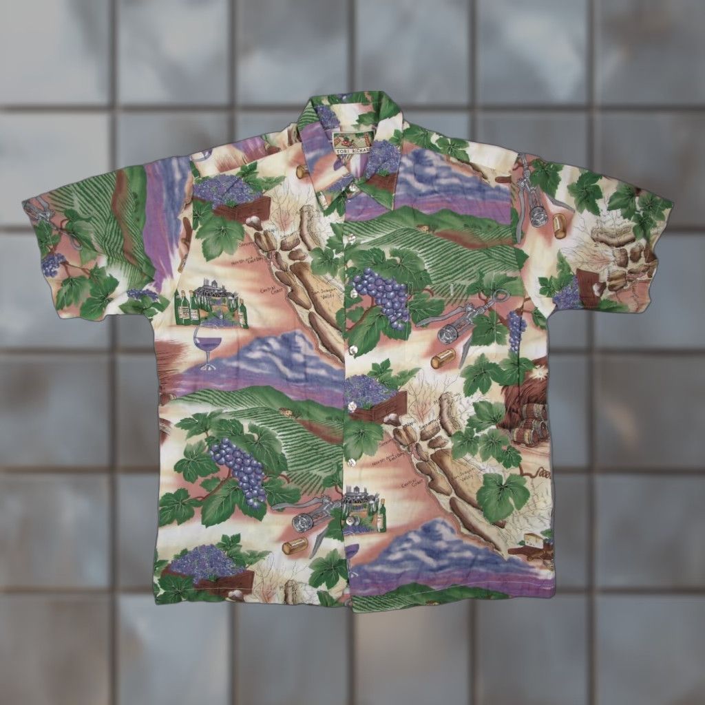 Tori Richard VINTAGE Tori Richard Men's Large Beige Wine Hawaiian Shirt 100% Rayon Button Up Short Sleeve Size US L / EU 52-54 / 3 - 1 Thumbnail