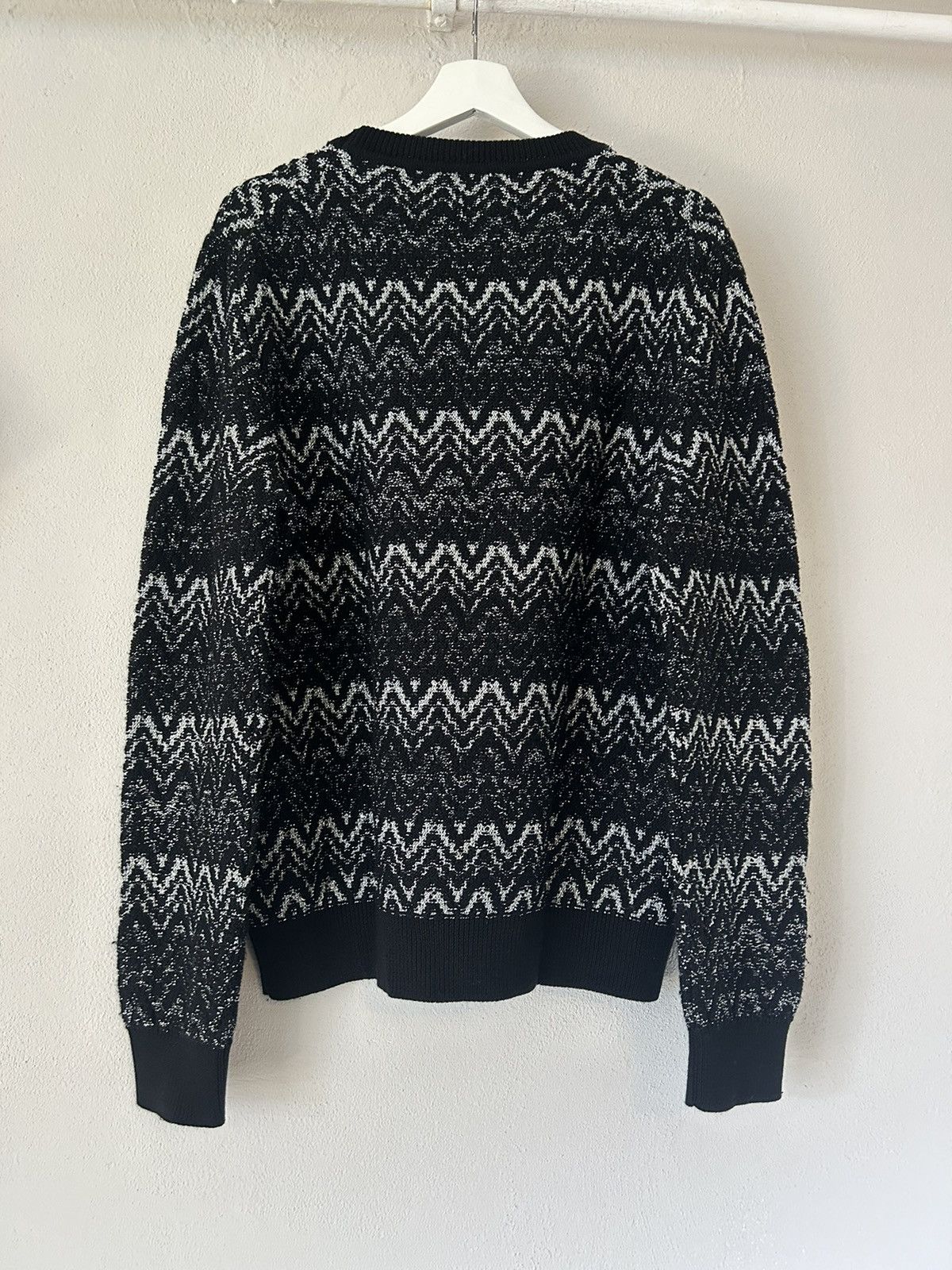 Saint Laurent Paris Black/Silver Zig-Zag Knit Sweater Size US XXL / EU 58 / 5 - 8 Thumbnail
