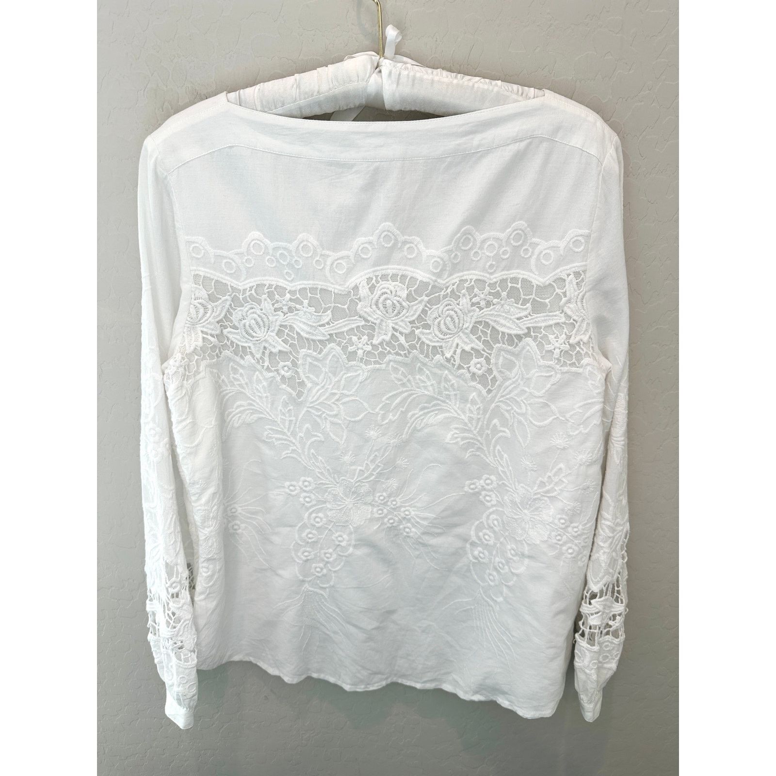 Chicos CHICOS White Embroidered Floral Square Neck Long Sleeve Top Size M / US 6-8 / IT 42-44 - 5 Thumbnail