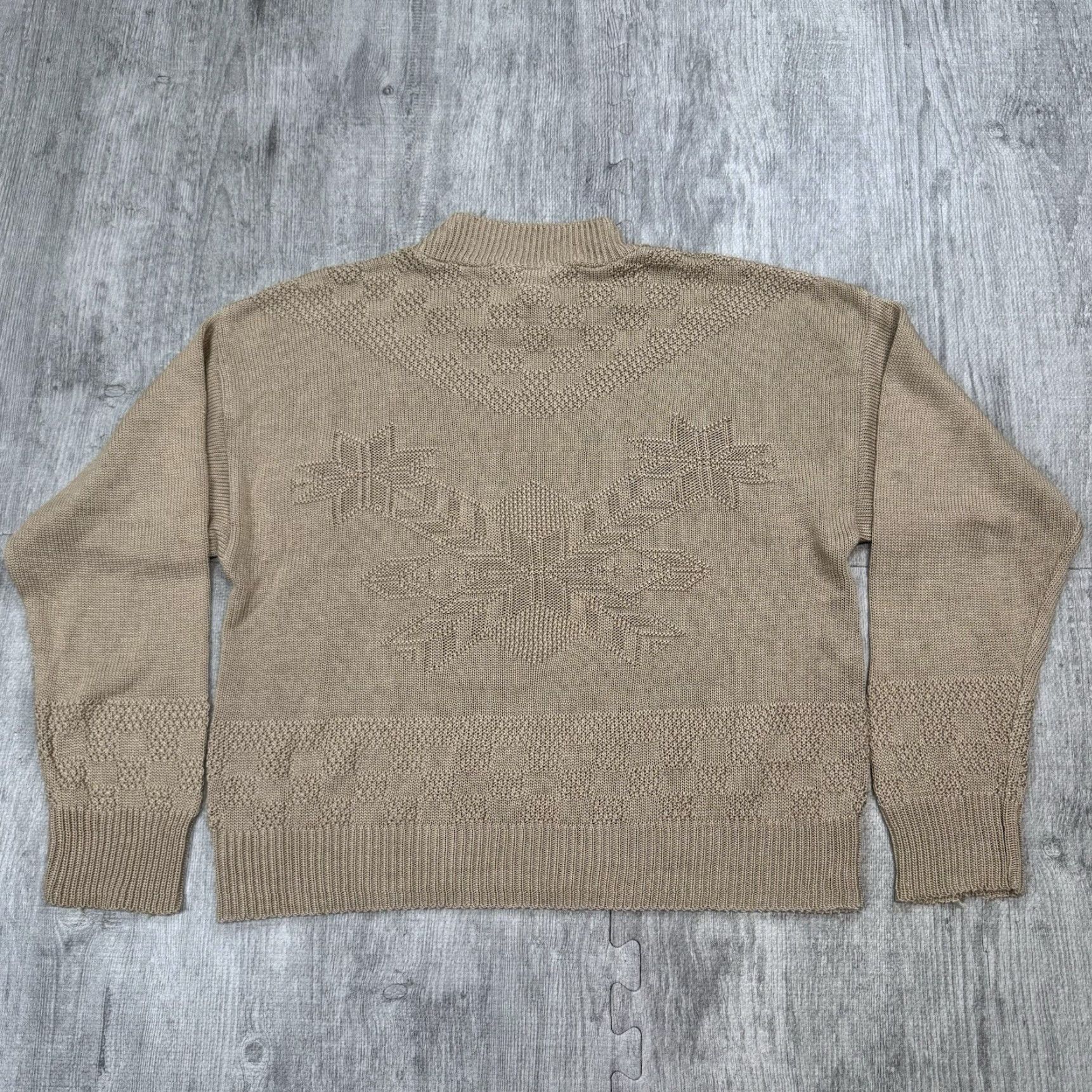 Vintage VTG 80S COLLEGE POINT WOMENS GEOMETRIC MOCK NECK KHAKI SWEATER ACRYLIC USA S/M (But must be rearranged, no extra text). Size S / US 4 / IT 40 - 4 Thumbnail