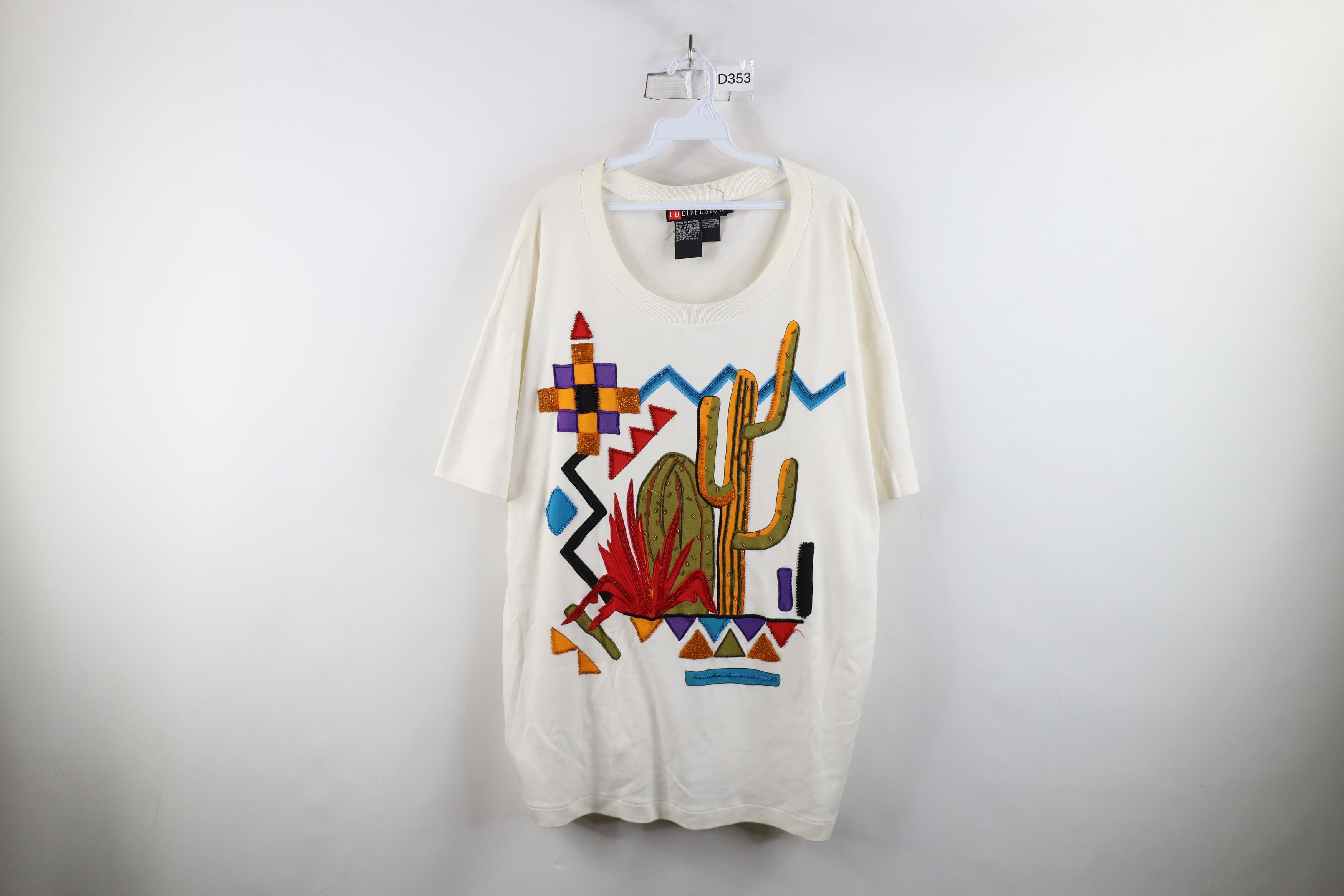 Vintage Vintage 90s Streetwear Southwestern Beaded Cactus T-Shirt Size XXL / US 16-18 / IT 52-54 - 1 Thumbnail