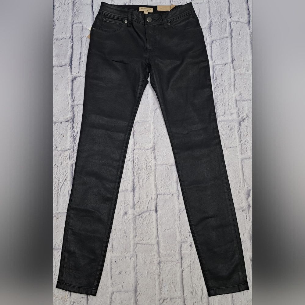image of NWT Burberry London Women's Skinny Low Rise Jeans Black Wax in Black Wax Coated (Size 26)