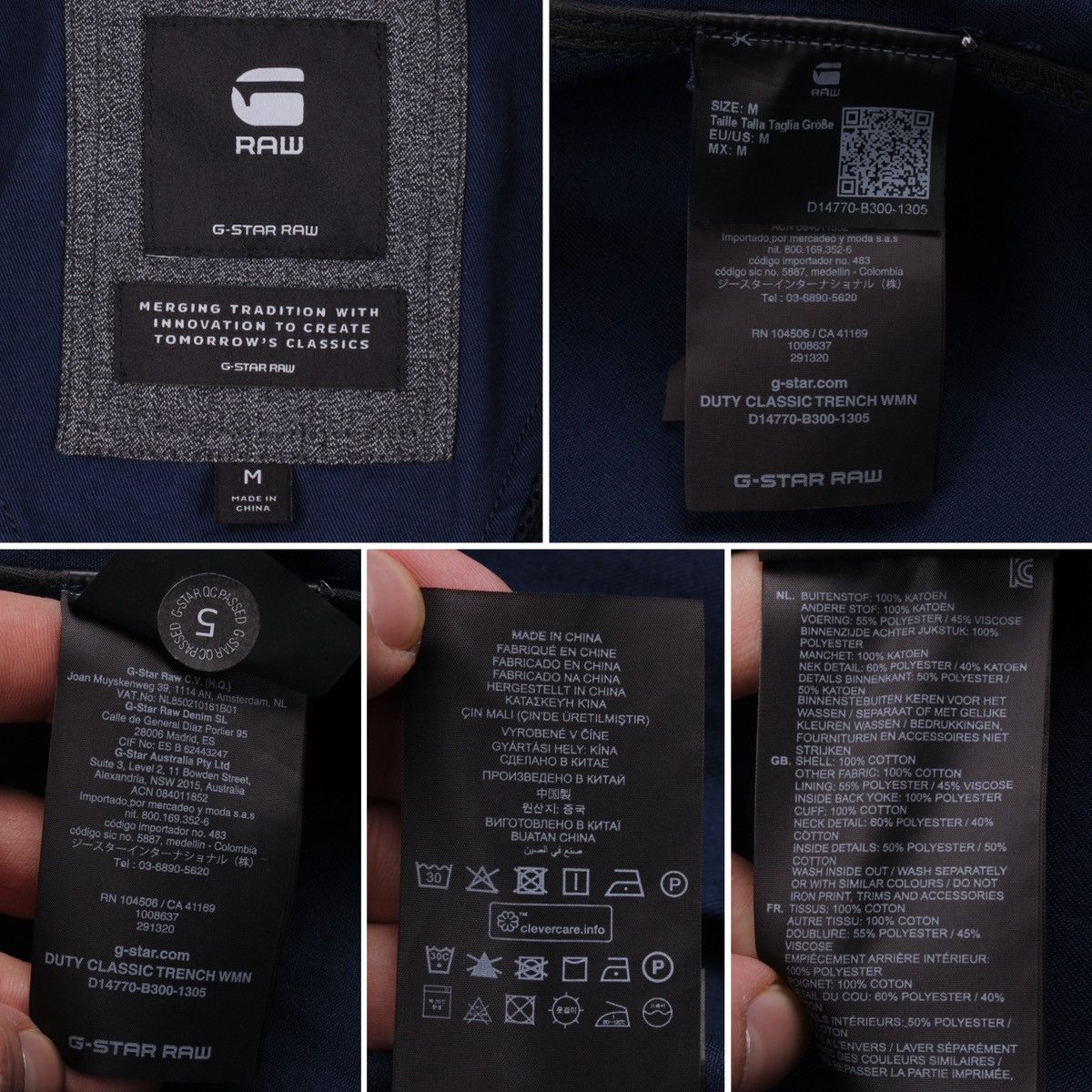 Designer × G-Star G-STAR RAW Duty Classic Trench Blue Cotton Long Coat Jacket Size M / US 6-8 / IT 42-44 - 21 Thumbnail